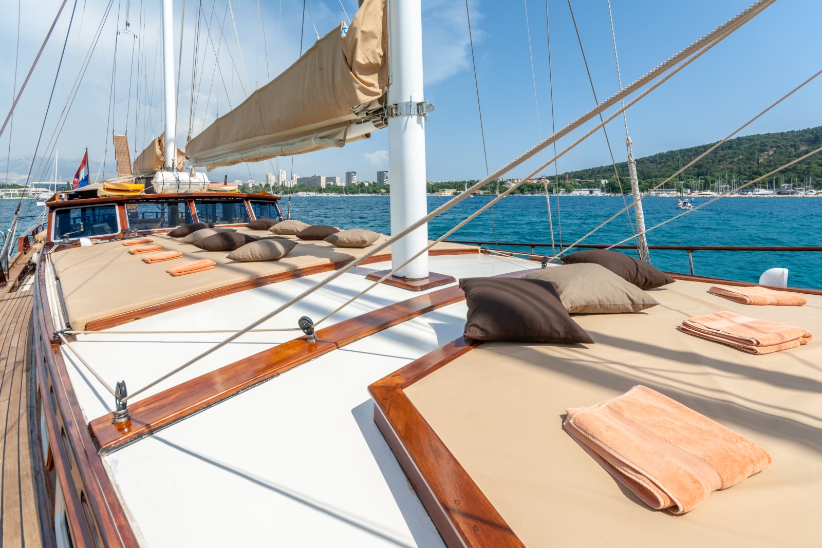 Sunloungers onboard the luxury gulet Angelica