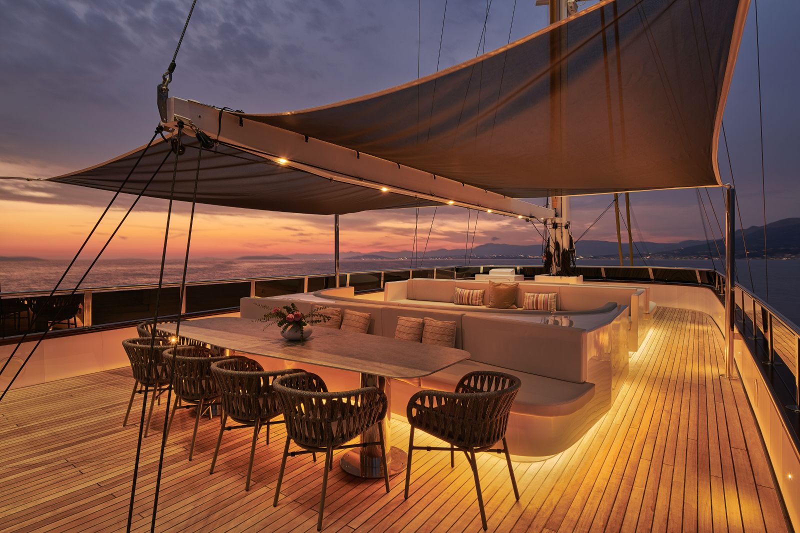 Night time deck onboard Anima Maris gulet in Croatia