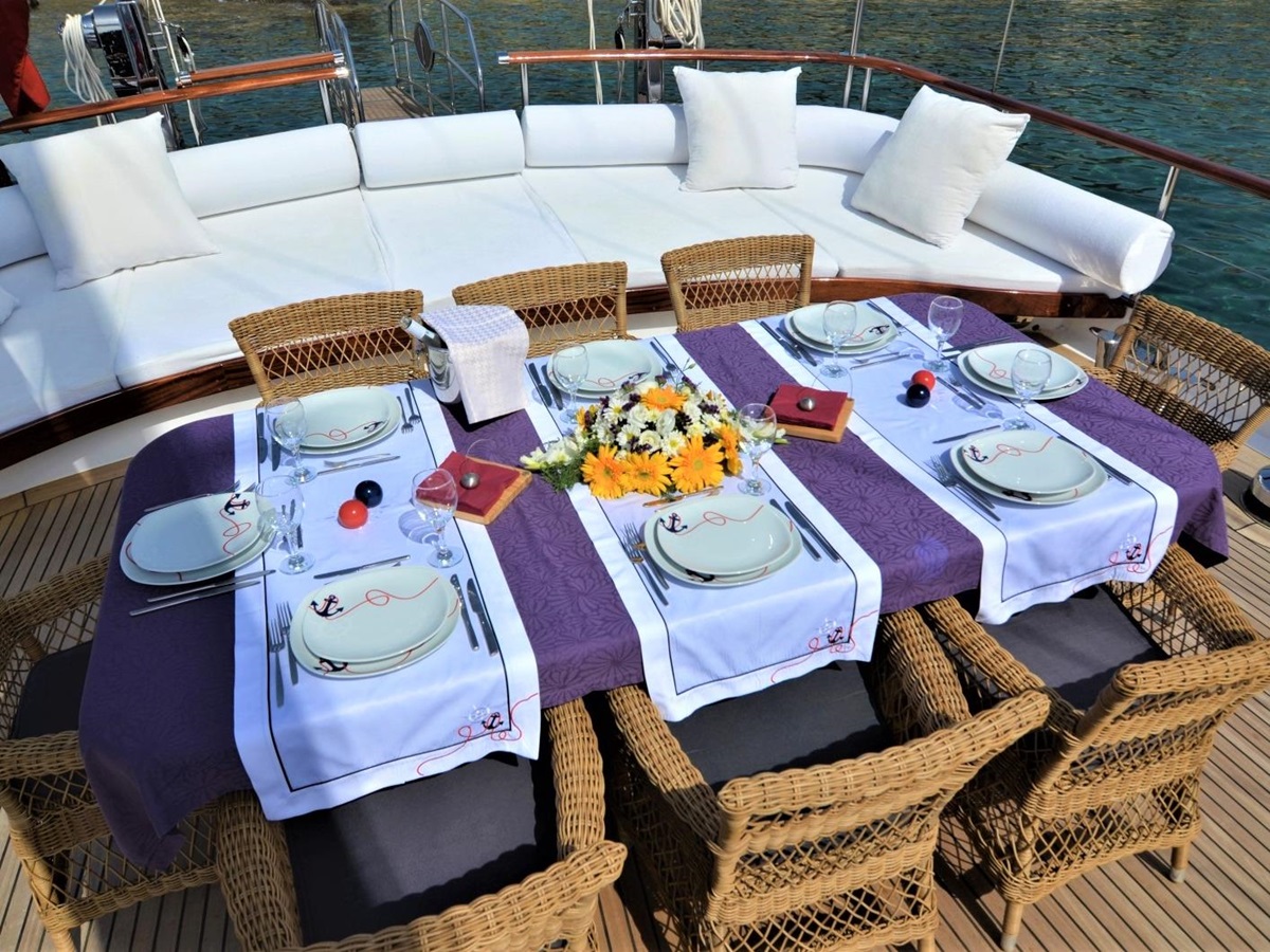 Dining on board Artemis in Turkey