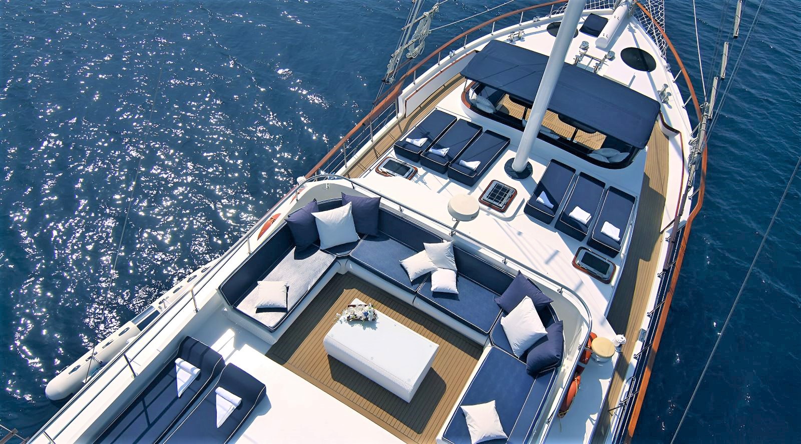 Aerial view of the upper deck onboard the Aurum gulet in Croatia