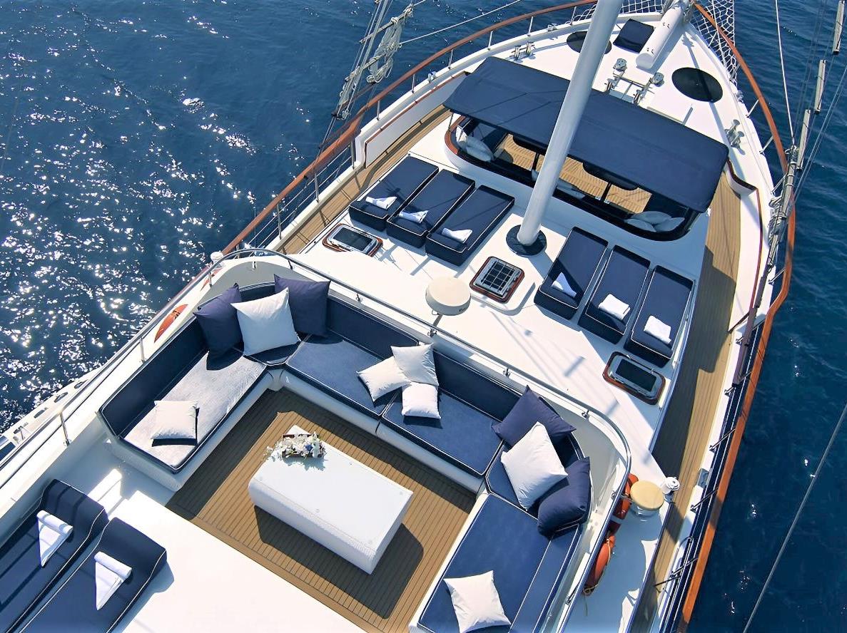 Aerial view of the upper deck onboard the Aurum gulet in Croatia