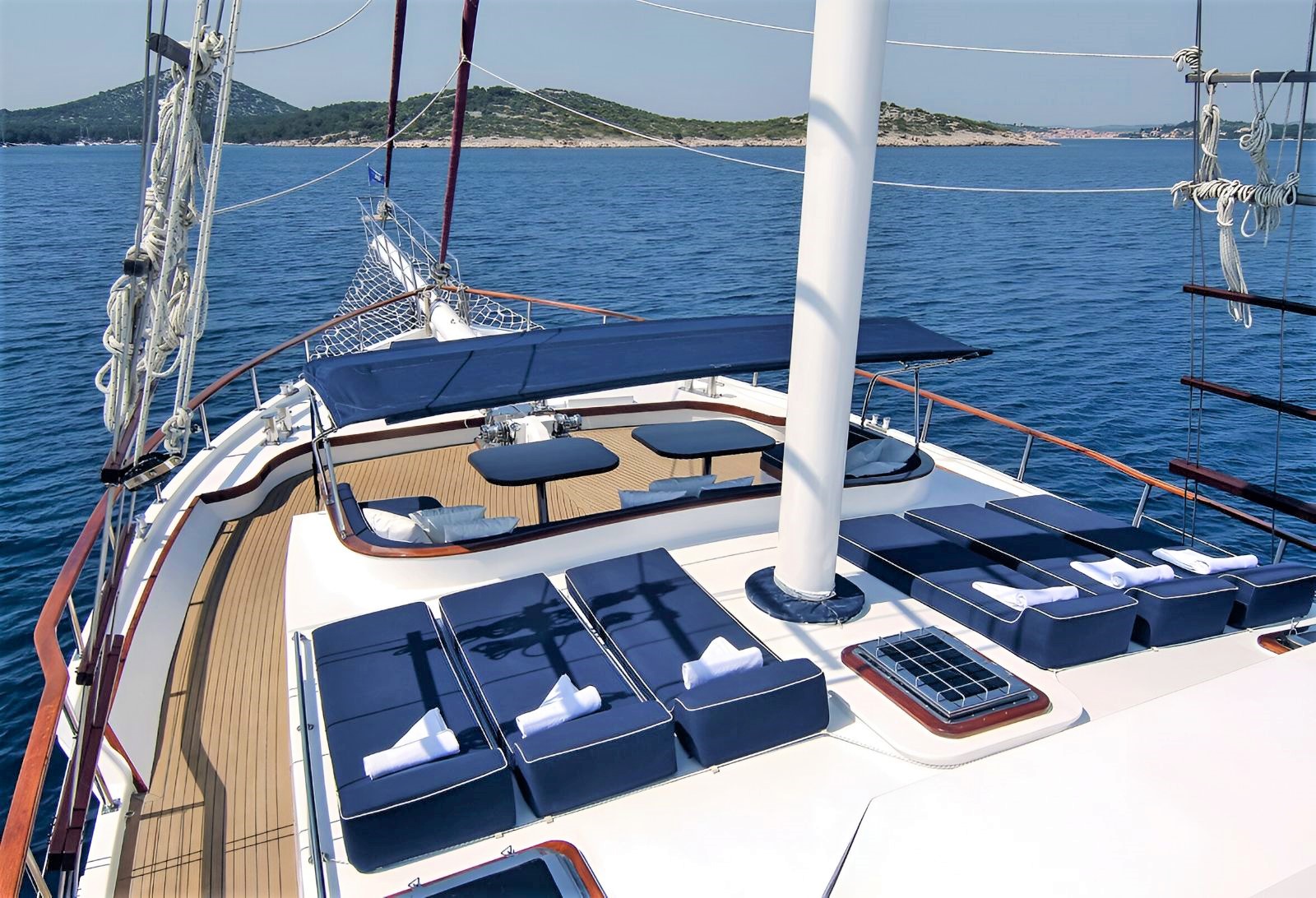 Loungers onboard the upper deck of the Aurum gulet in Croatia