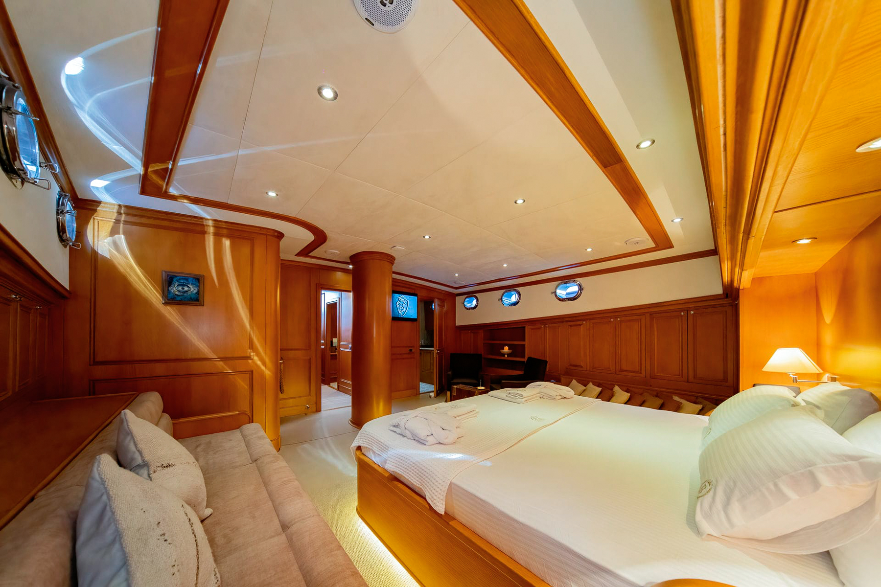 Double bed onboard the Babylon luxury gulet in Turkey