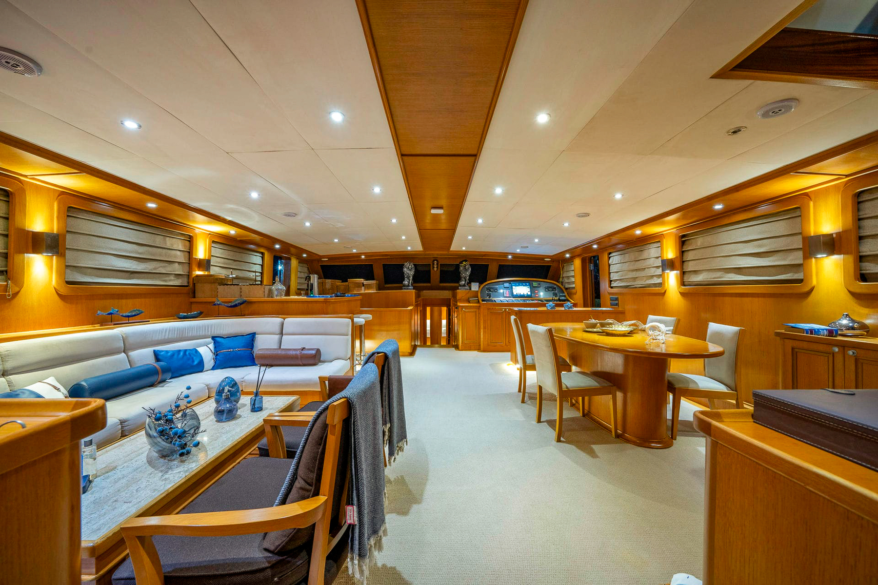 Indoor lounge onboard the Babylon luxury gulet in Turkey