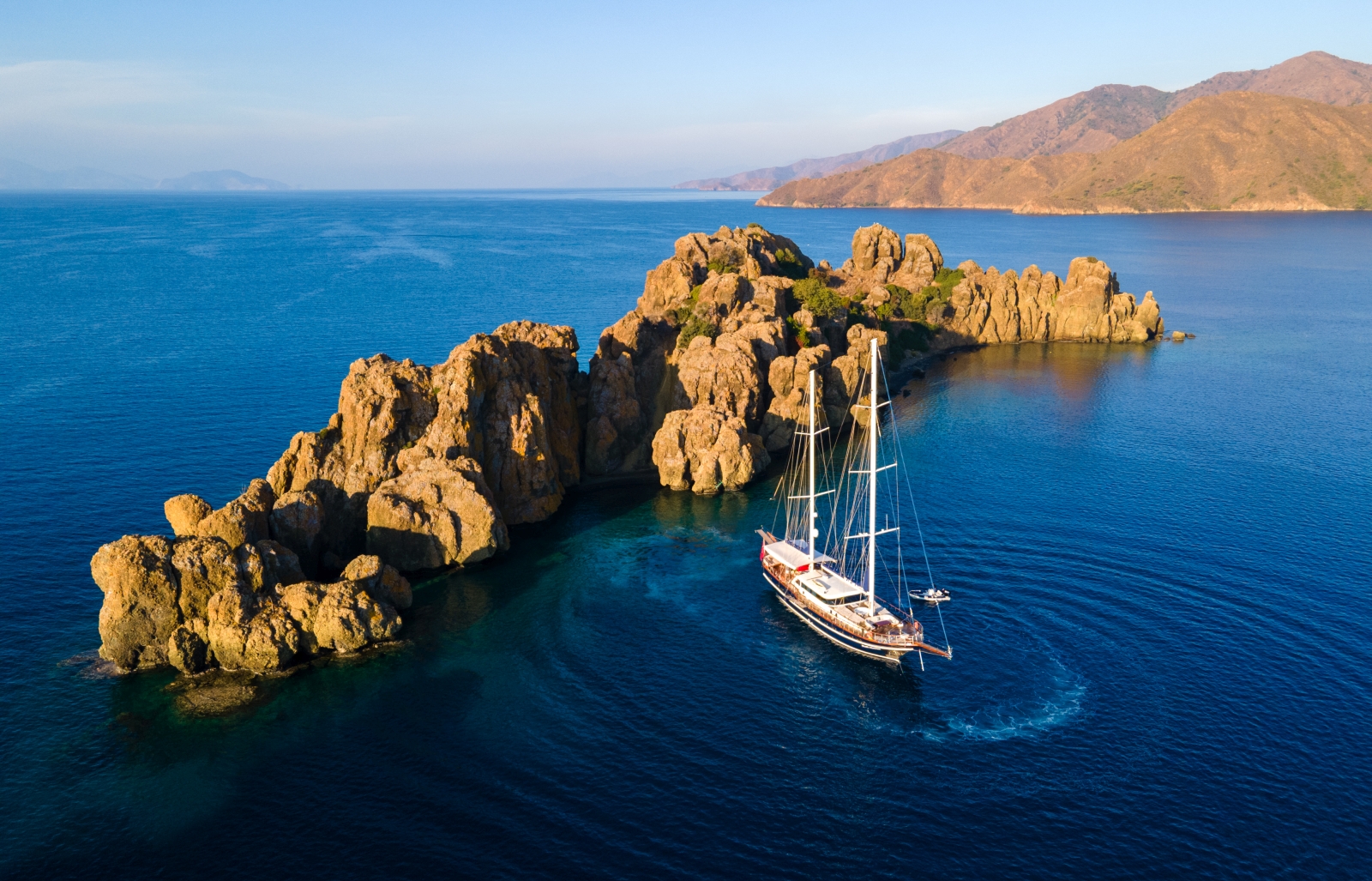luxury gulet Blue Heaven anchored off the Turkish coast