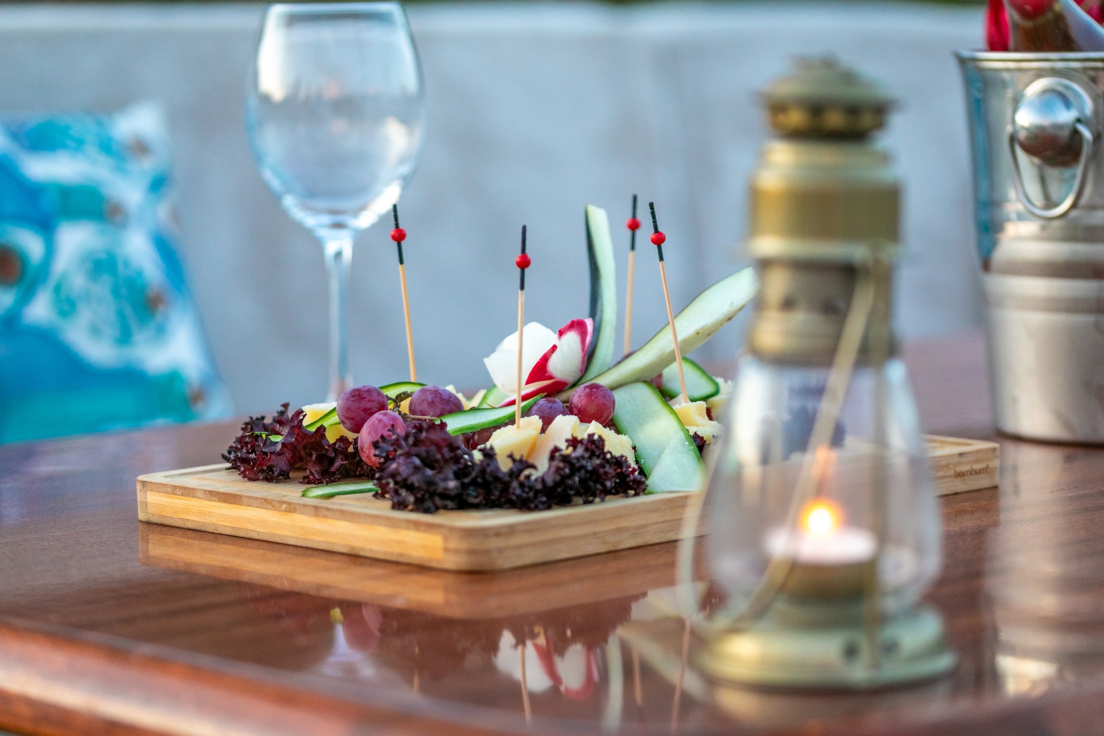 Canapes and wine onboard the luxury gulet Blue Heaven