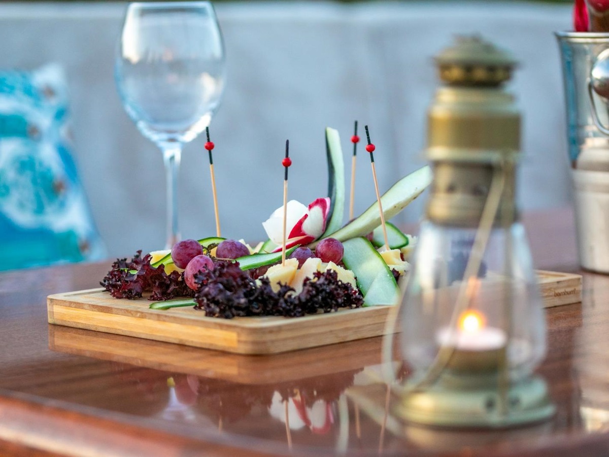 Canapes and wine onboard the luxury gulet Blue Heaven