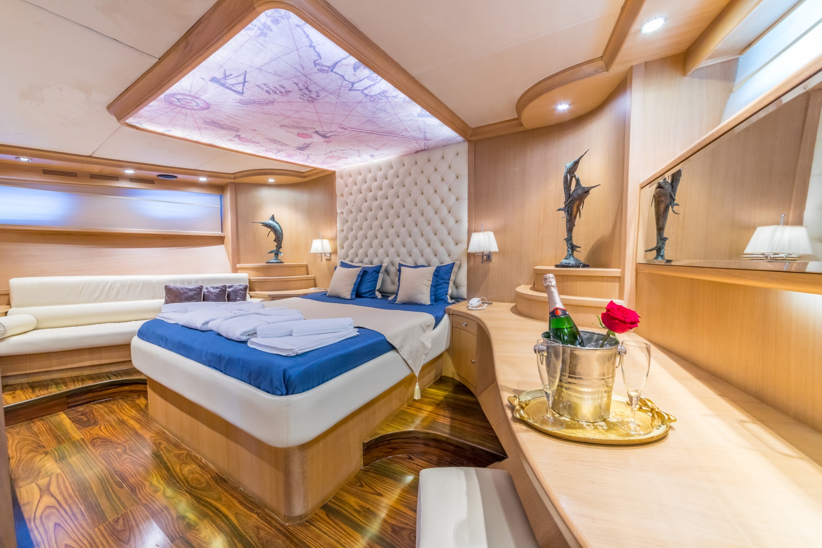 Spacious Double cabin with seating onboard the luxury gulet Blue Heaven