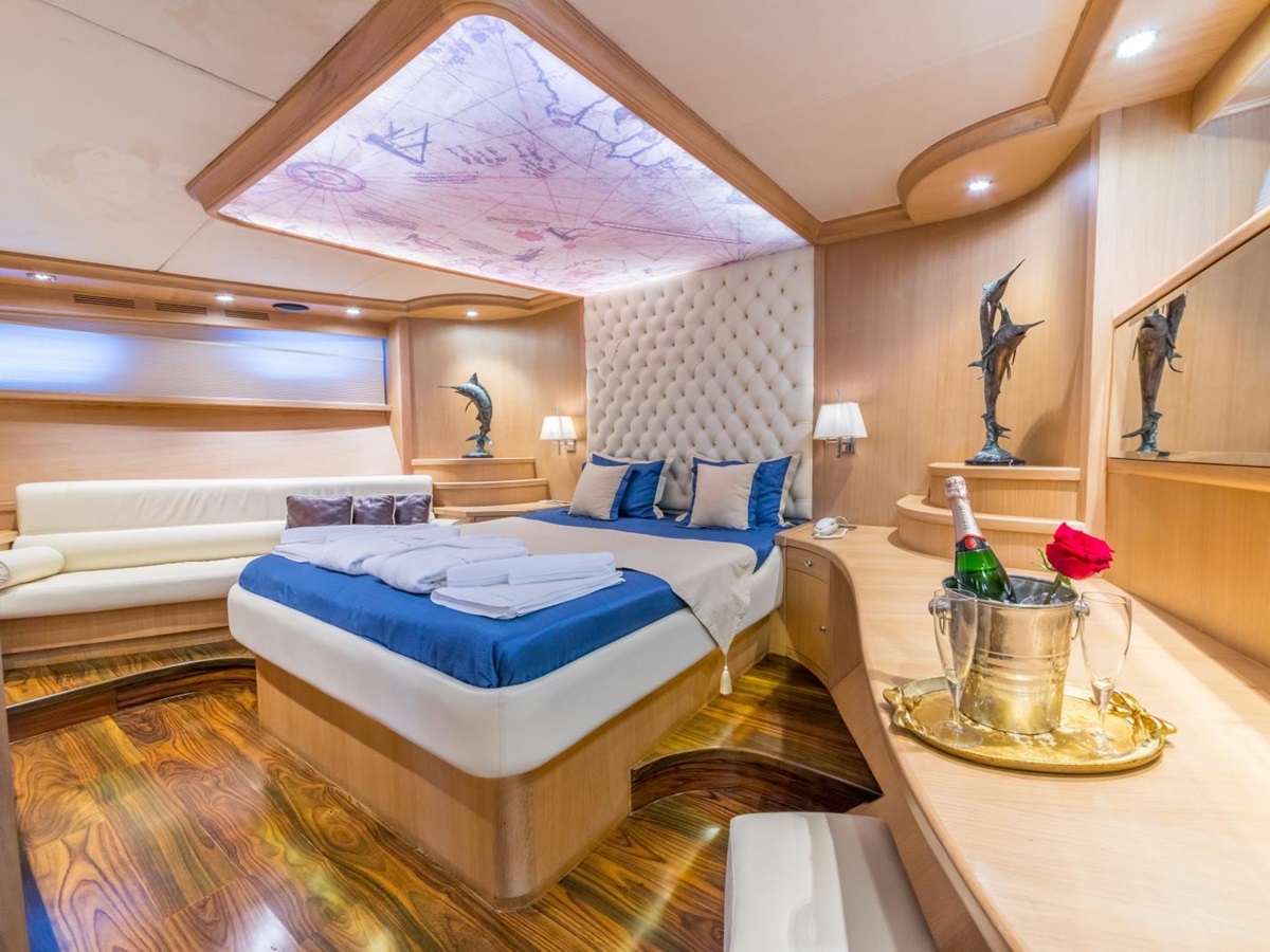 Spacious Double cabin with seating onboard the luxury gulet Blue Heaven