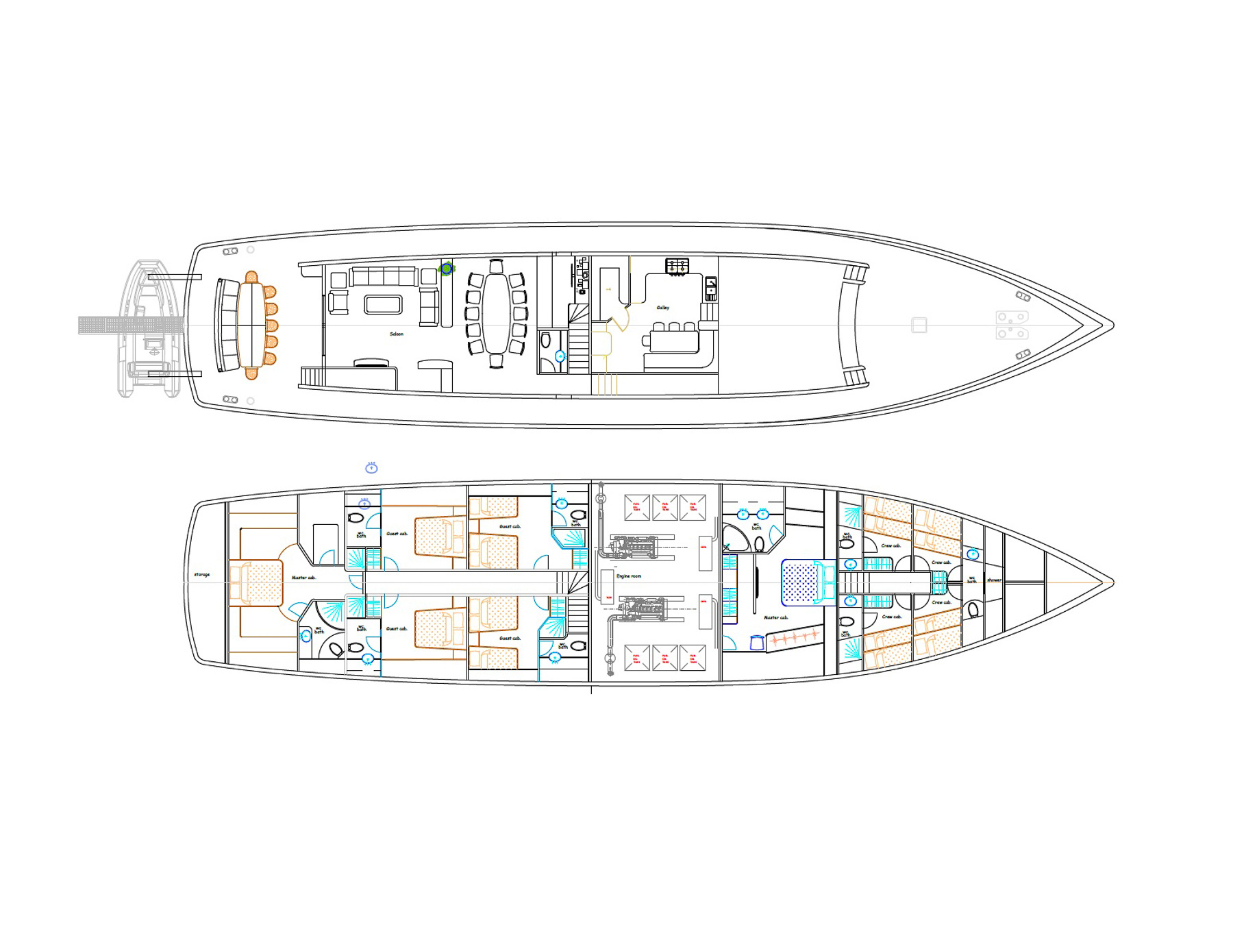 Deckplan of the Gulmaria luxury gulet in Turkey