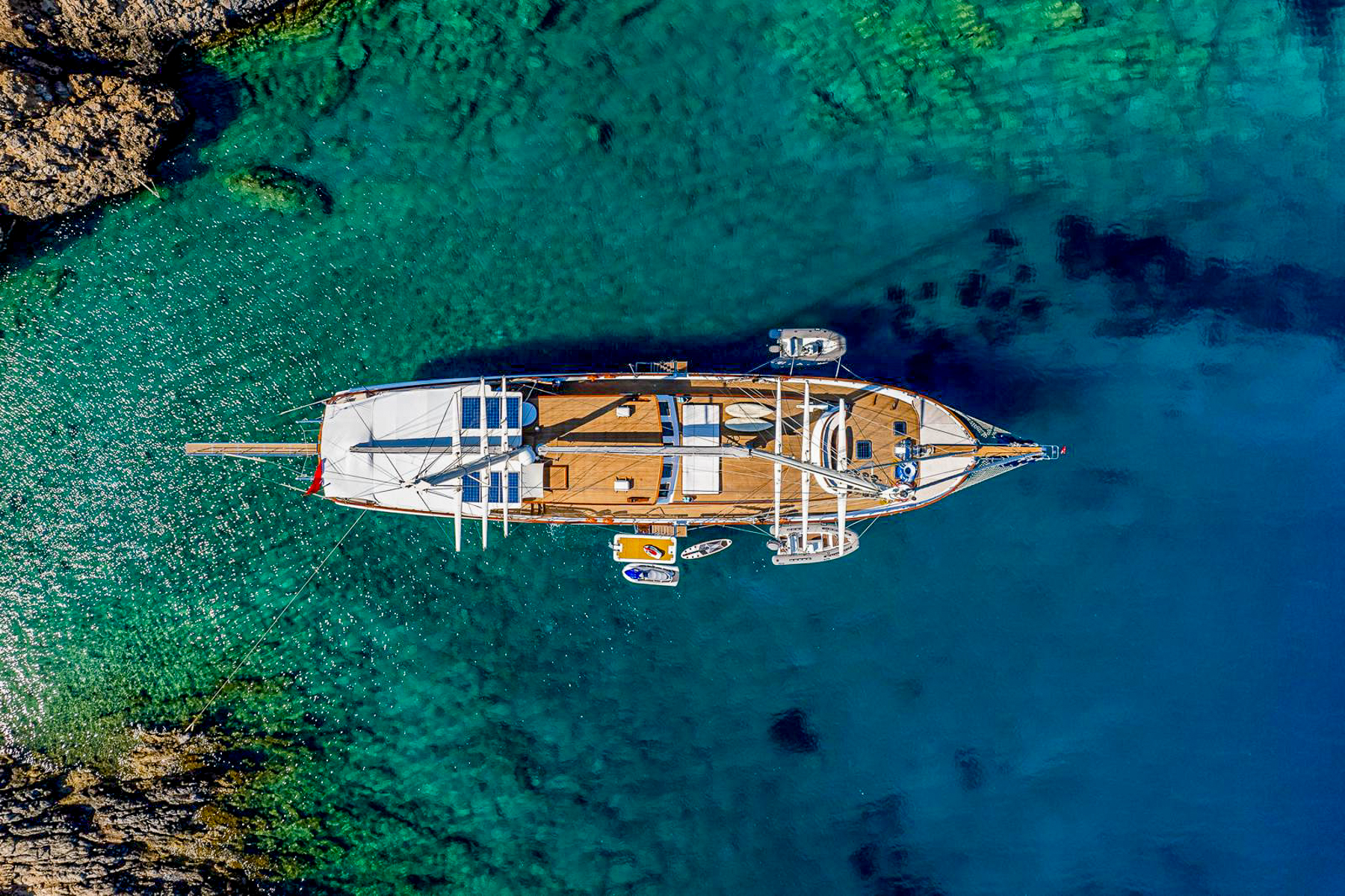 Aerial view of the Caner IV luxury gulet in Turkey