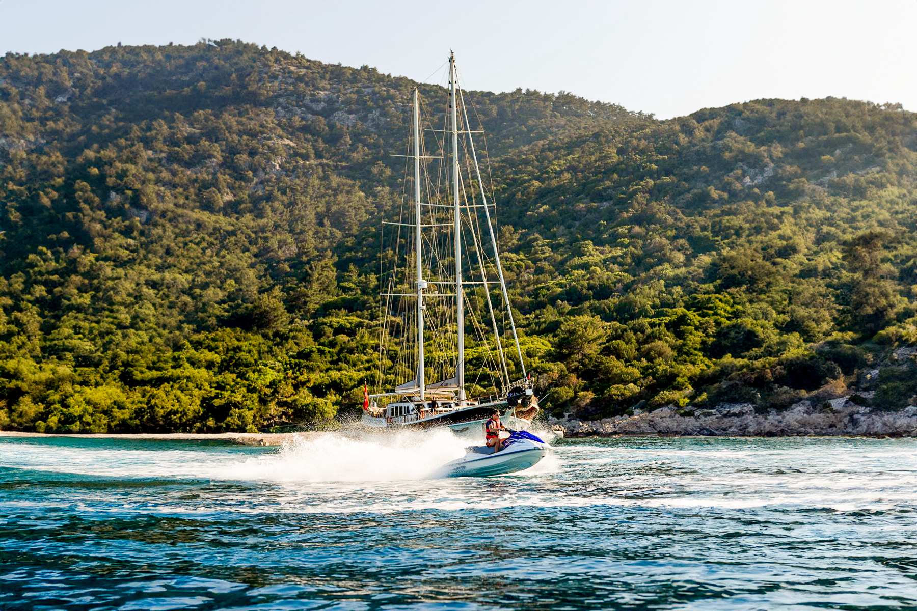 Jet skiing in Turkish waters from the Caner IV luxury gulet