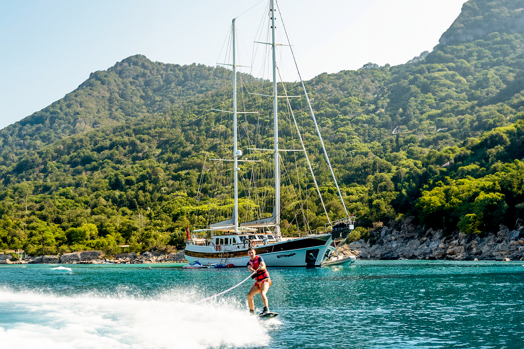 Water skiing from the Caner IV luxury gulet in Turkey