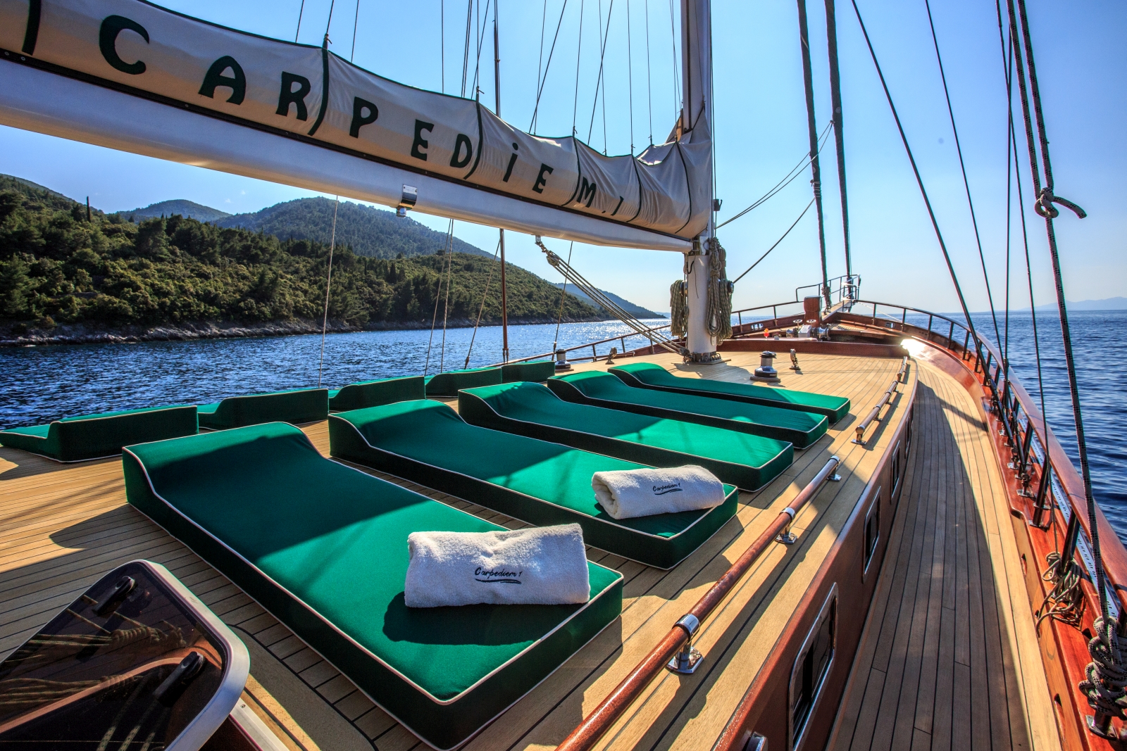 Loungers and towels onboard the luxury gulet Carpe Diem 7