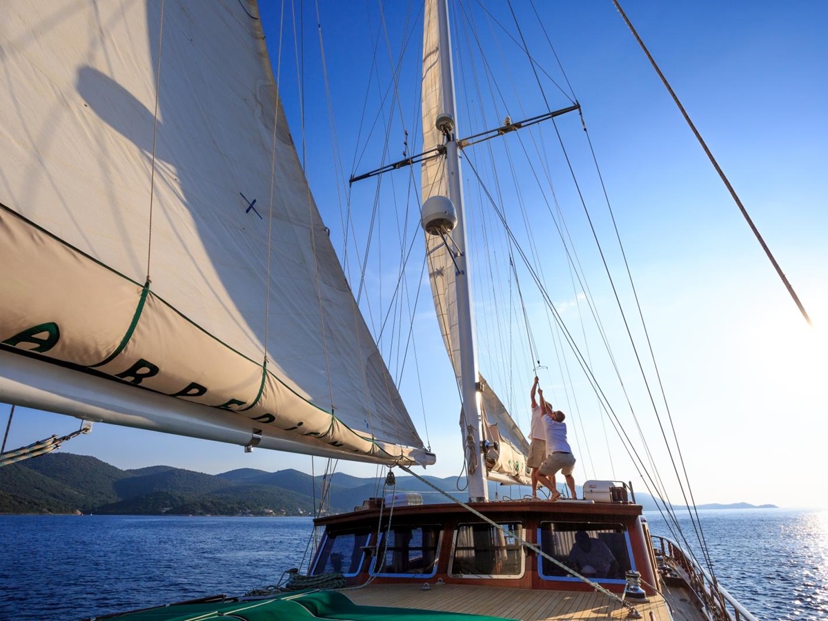 Sailors working on the luxury gulet Carpe Diem 7