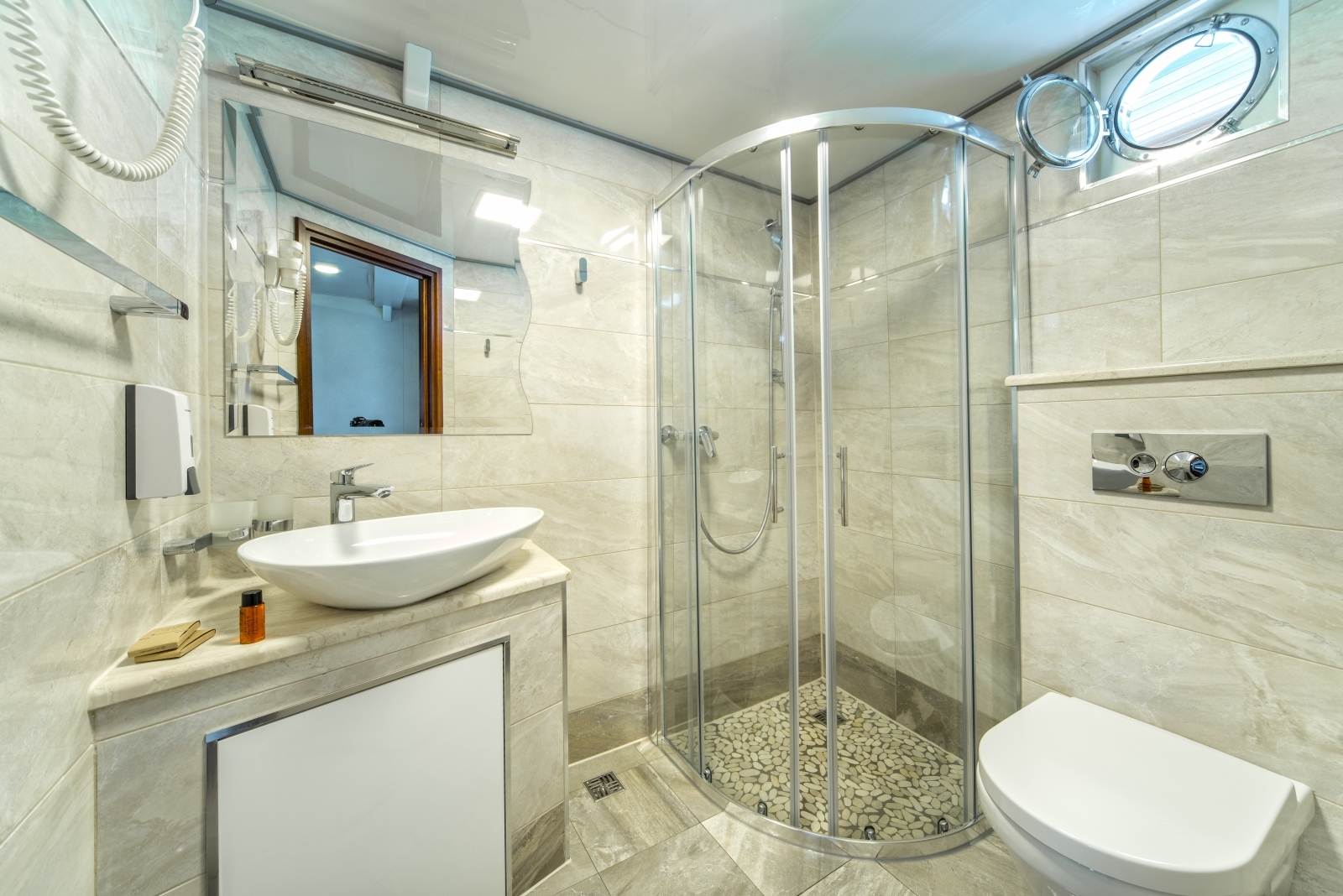 En-suite bathroom onboard the Luxury gulet Casablanca with shower and flushing toilet