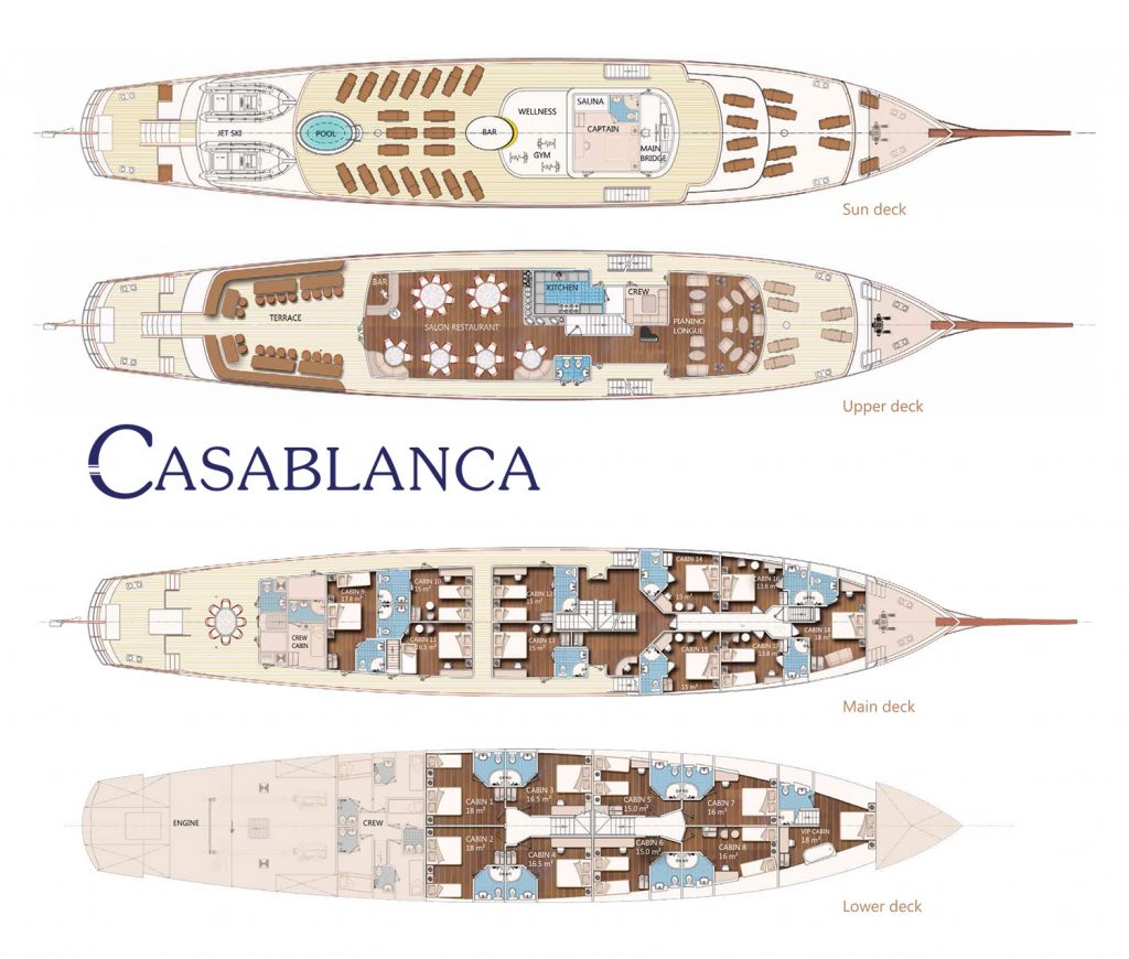 Deckplan of luxury gulet Casablanca