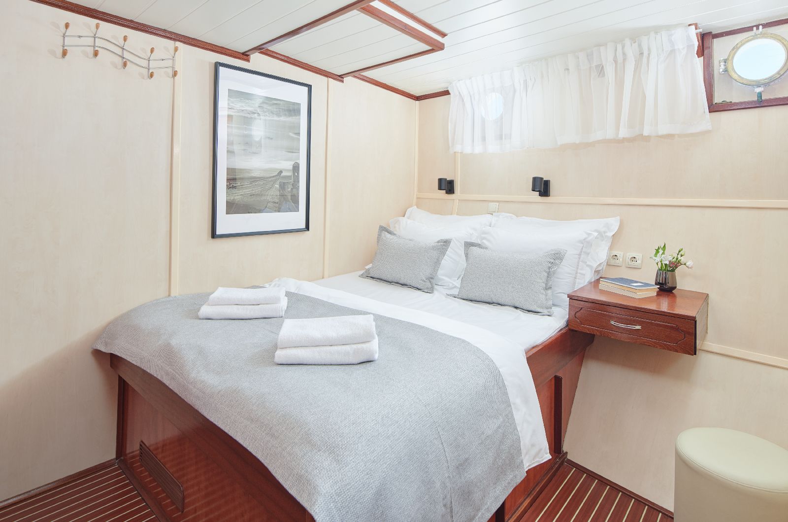 Light and airy cabin of the motor yacht Cataleya in Croatia