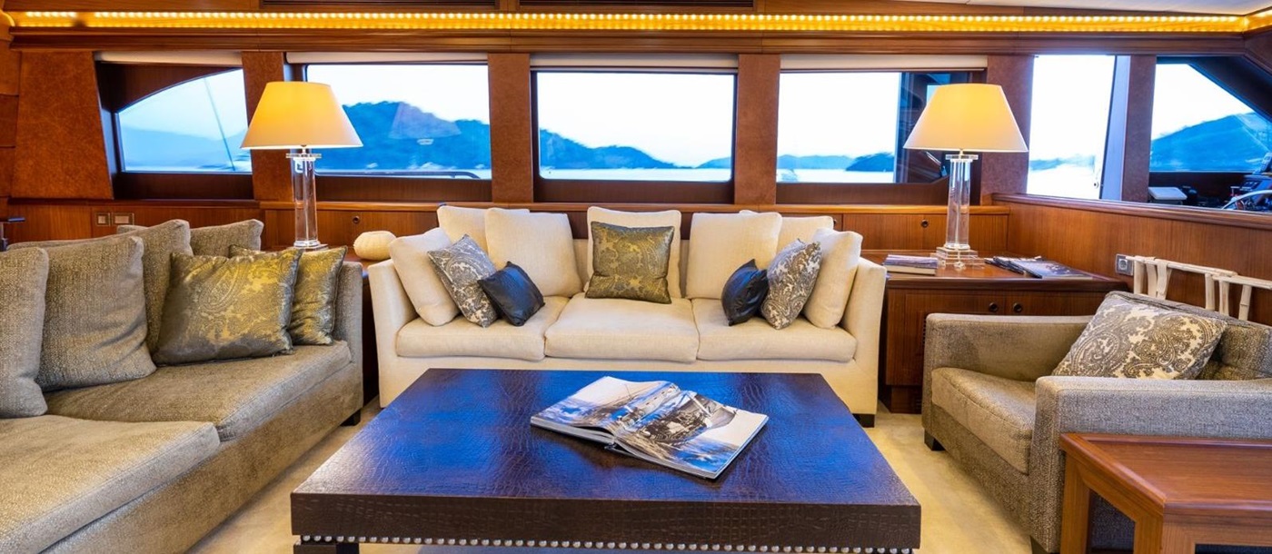 Indoor lounge area onboard the Daima Gulet in Greece