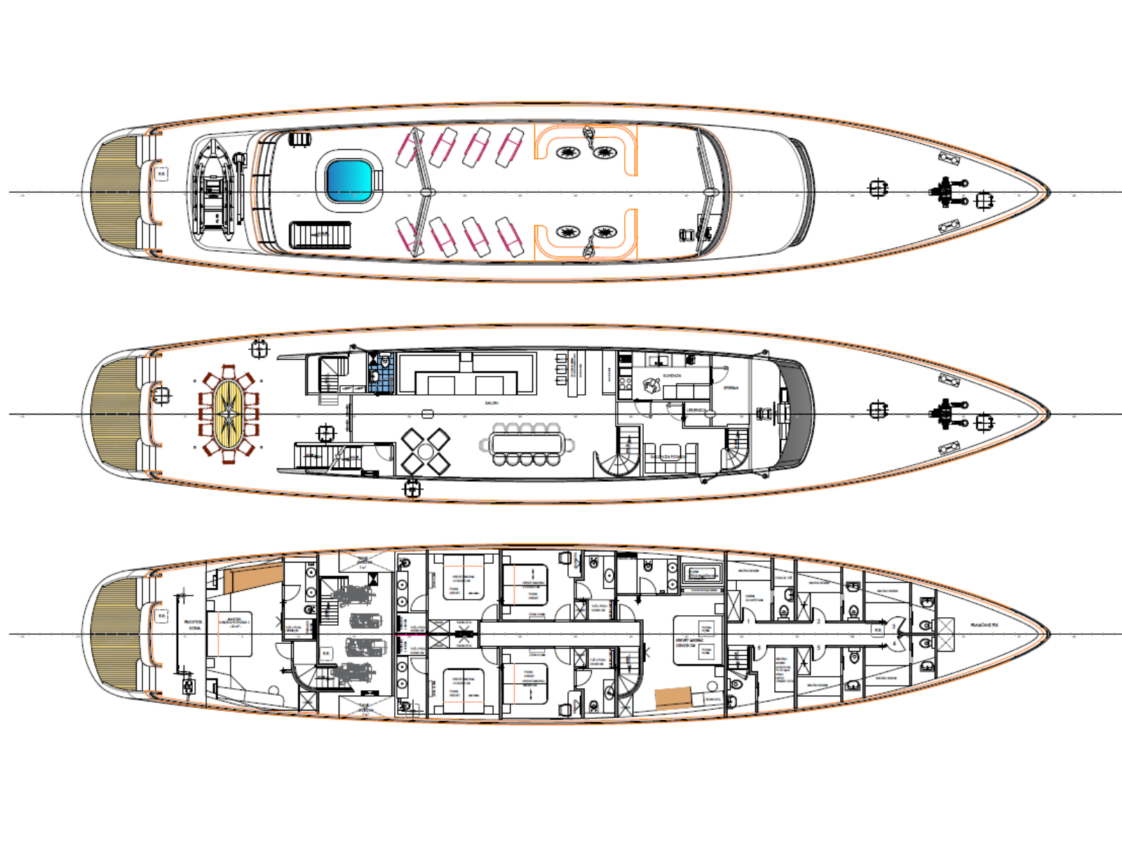 Deckplan of Dalmatino gulet in Croatia
