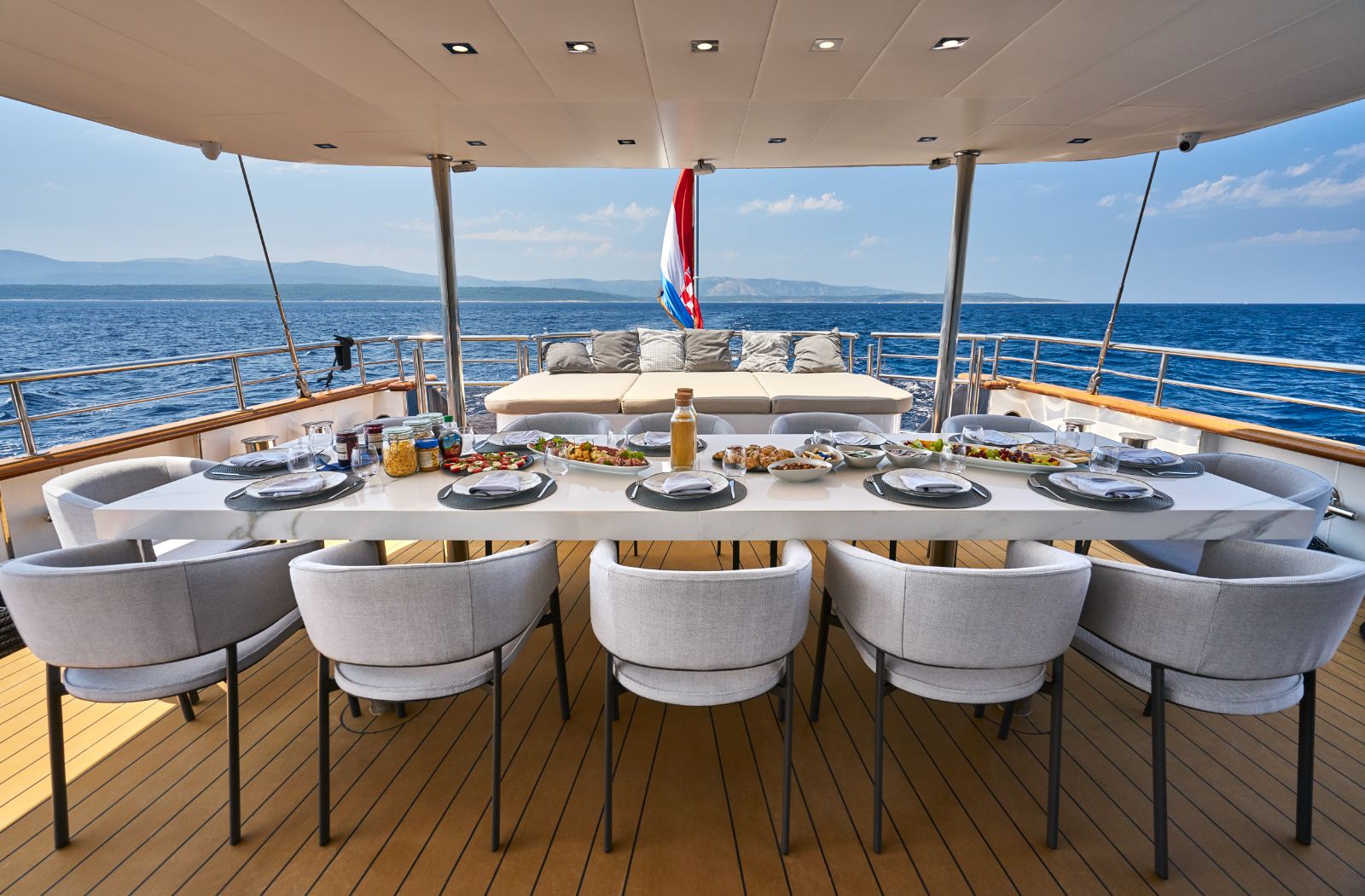 ALfresco breakfast table onboard the Dalmatino gulet in Croatia