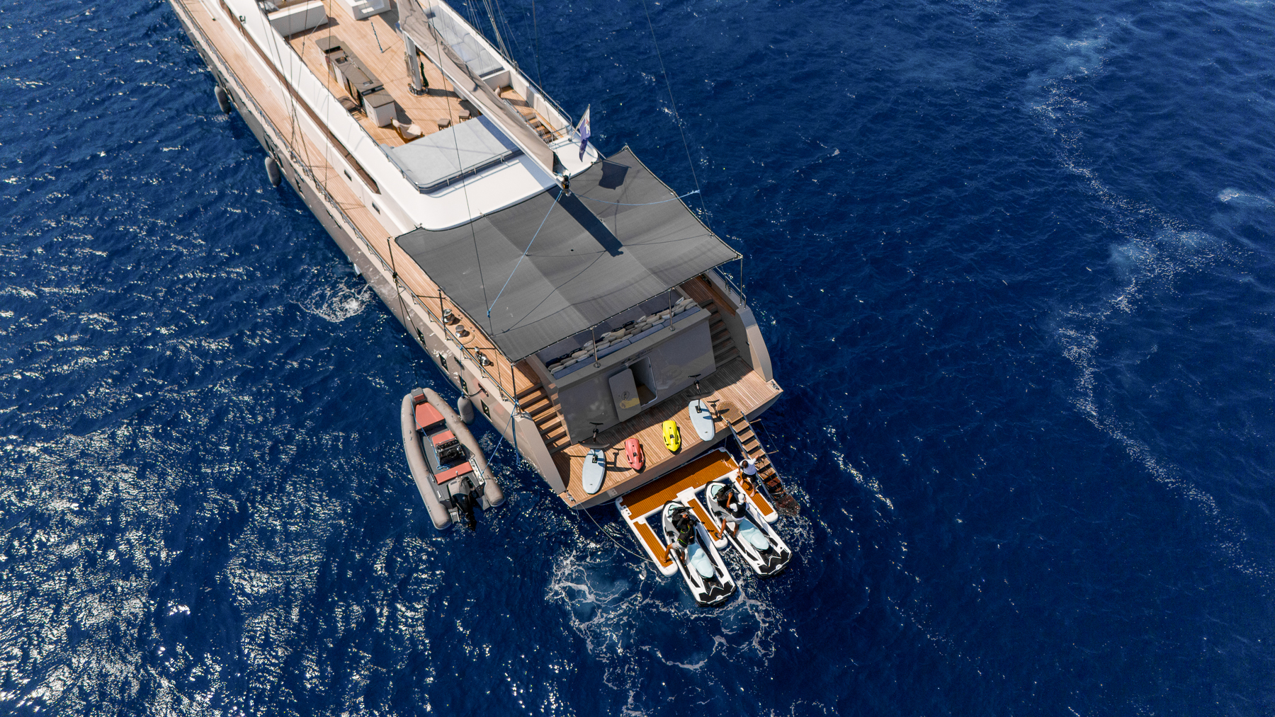 Aerial view of De Love displaying a selection of water toys