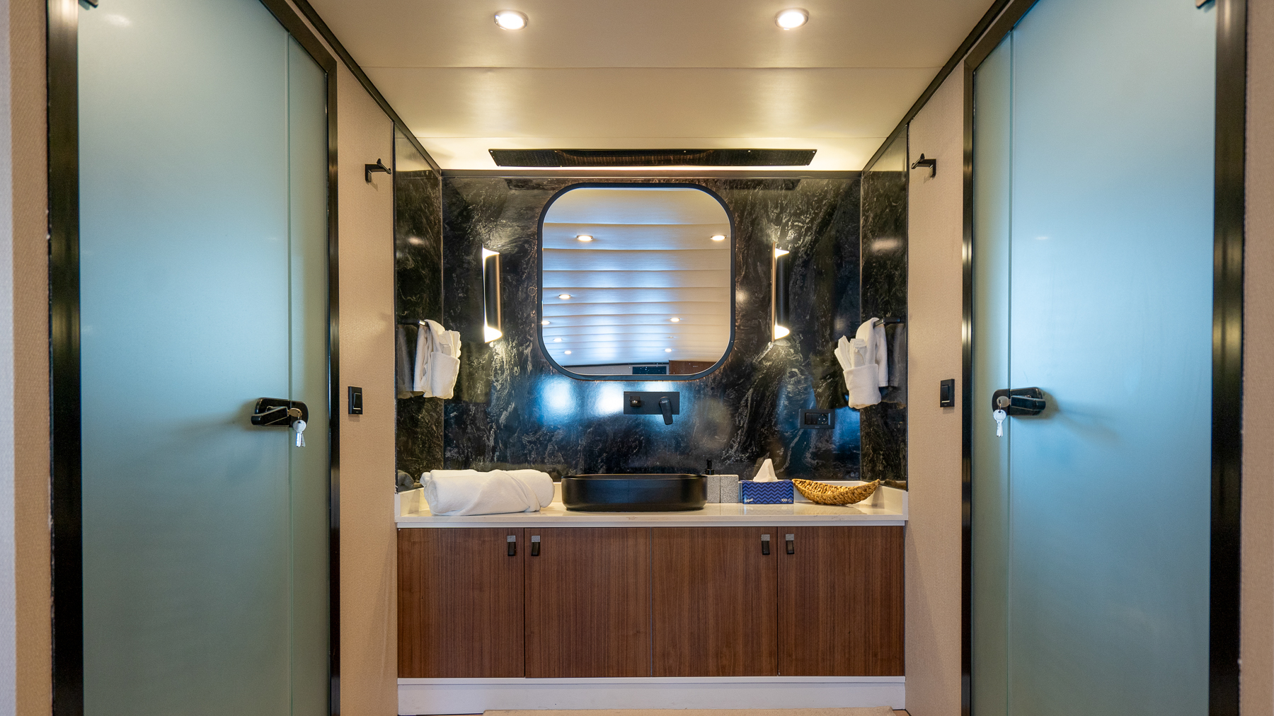 Bathroom of the main cabin onboard the De Love luxury motor sailer in Turkey
