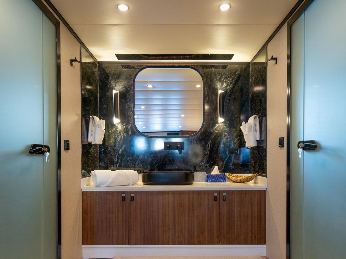 Bathroom of the main cabin onboard the De Love luxury motor sailer in Turkey