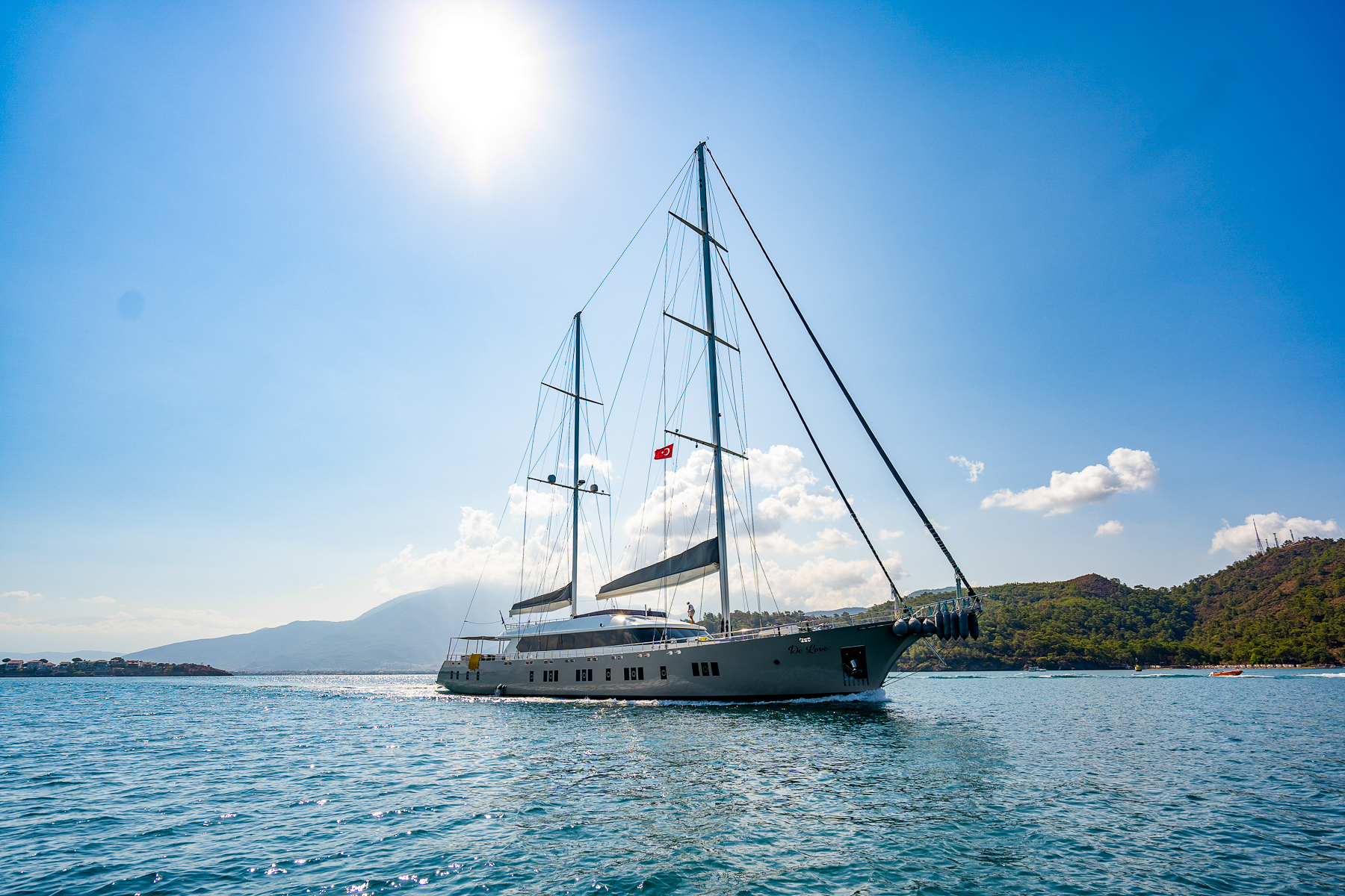 Exterior view of the De Love luxury motor sailer in Turkey