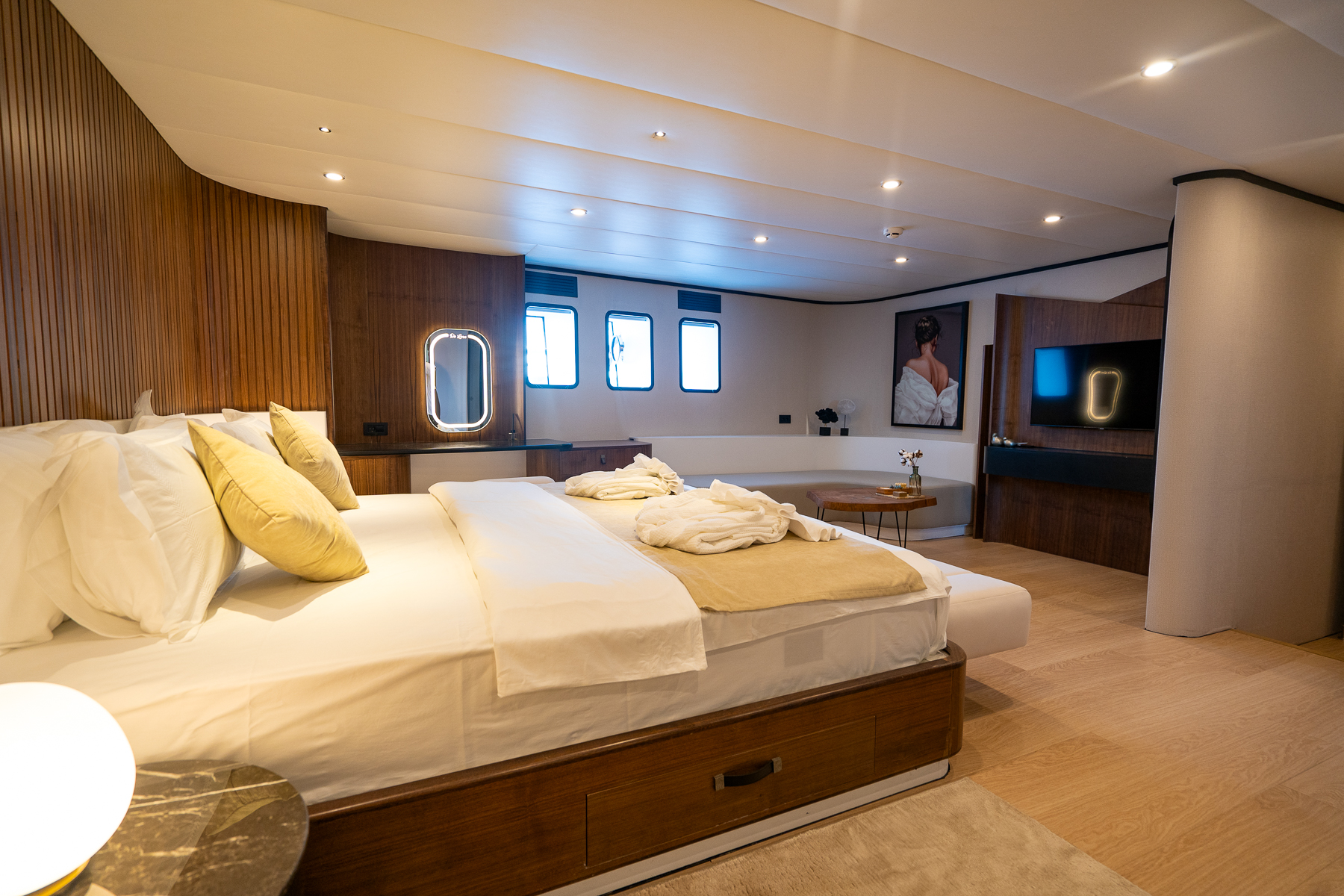 Main cabin onboard the De Love luxury motor sailer in Turkey