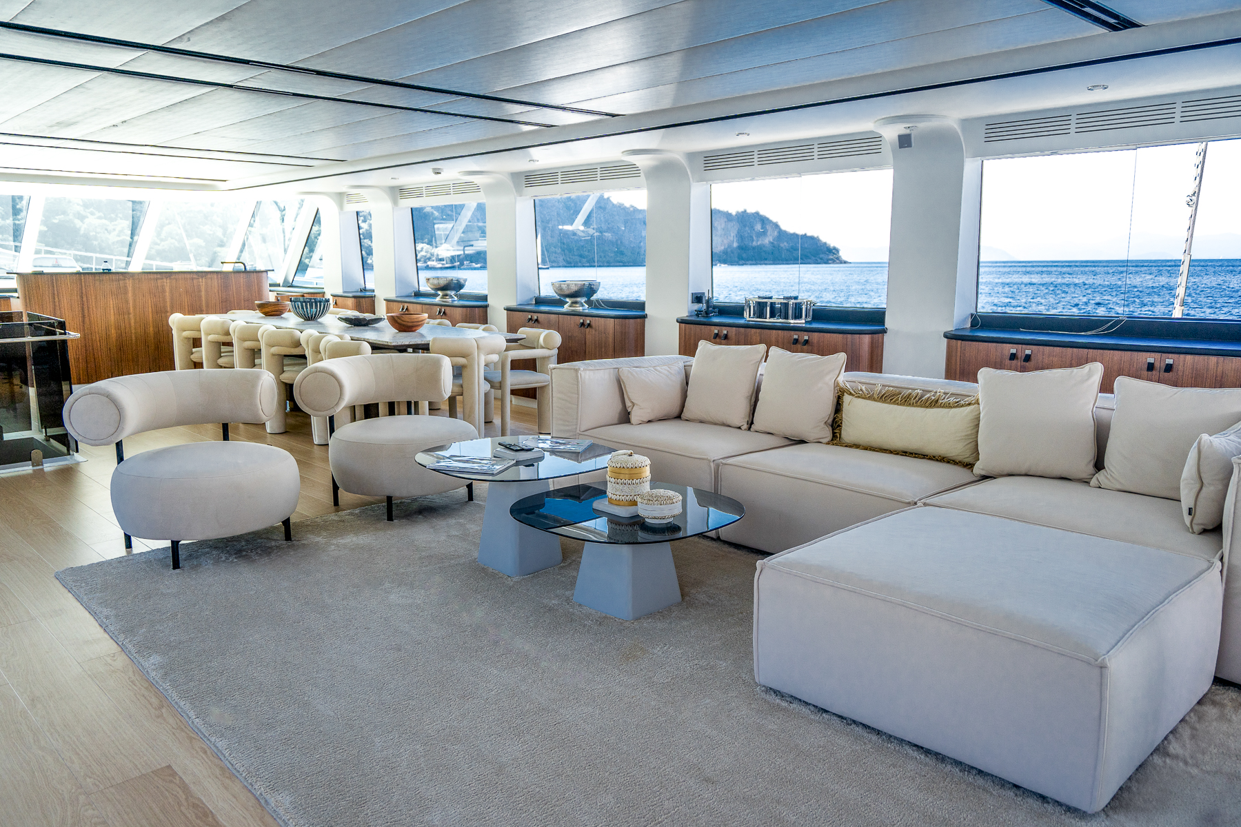 Saloon lounge onboard the De Love luxury motor sailer in Turkey
