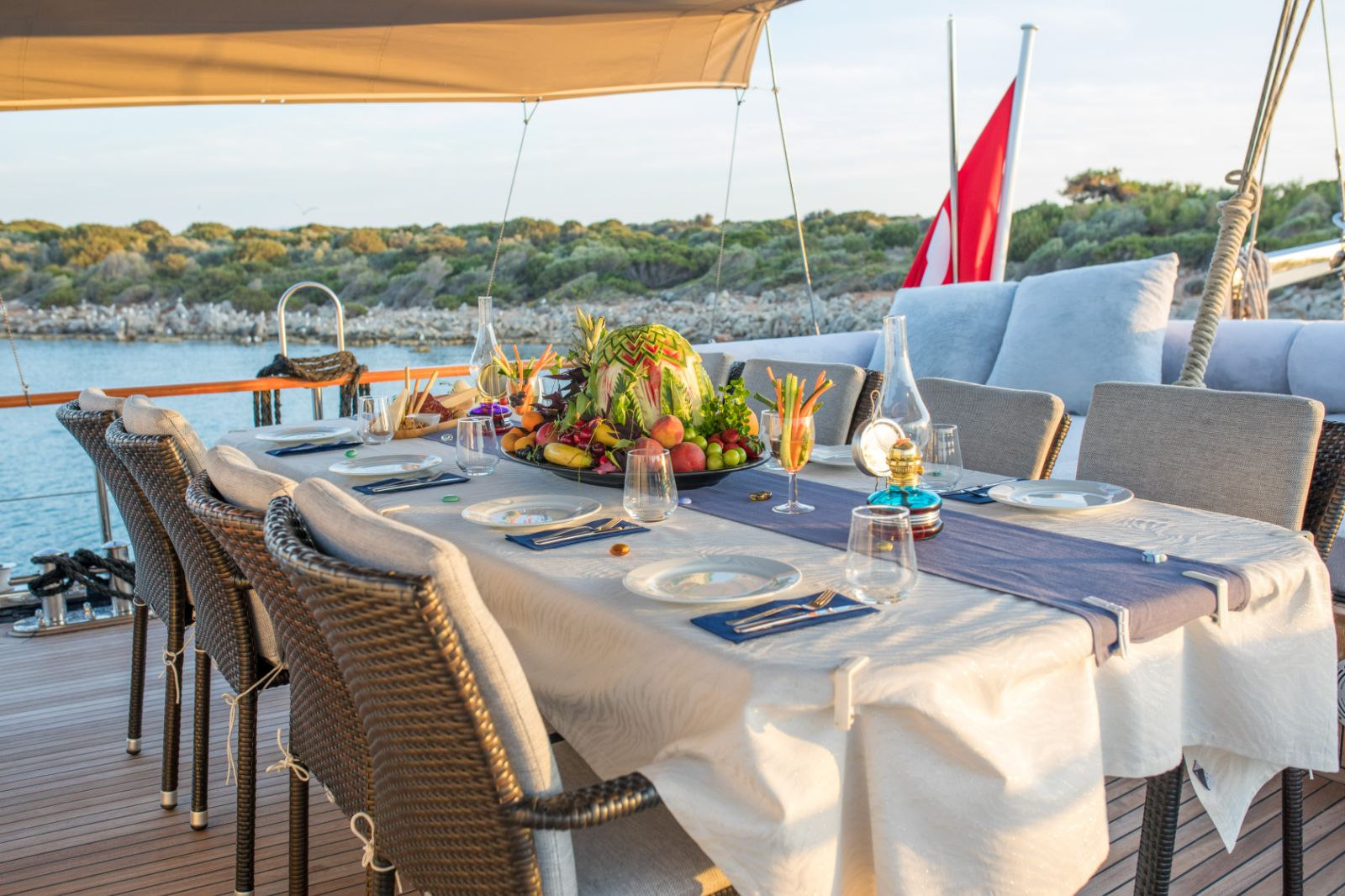 Dining table onboard the Dea Del Mare gulet in Turkey