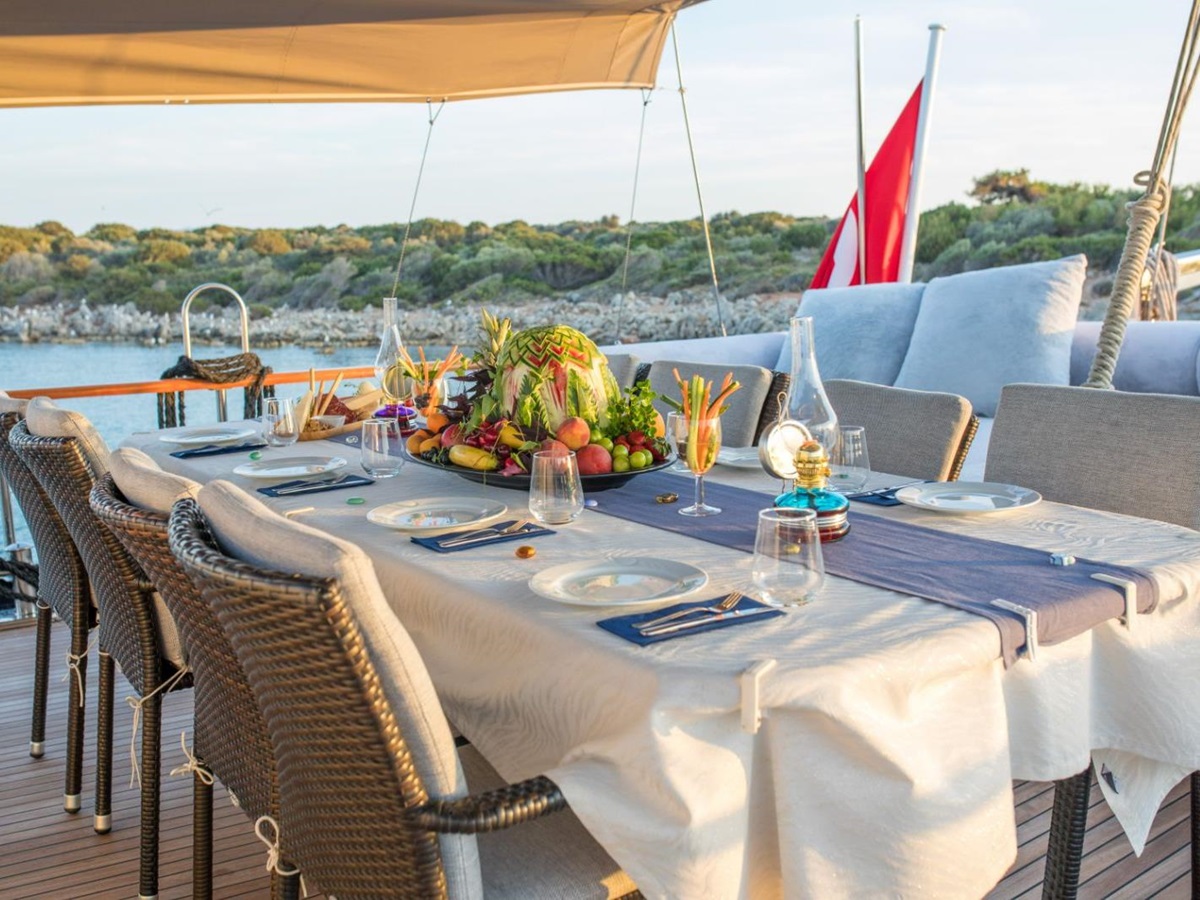 Dining table onboard the Dea Del Mare gulet in Turkey