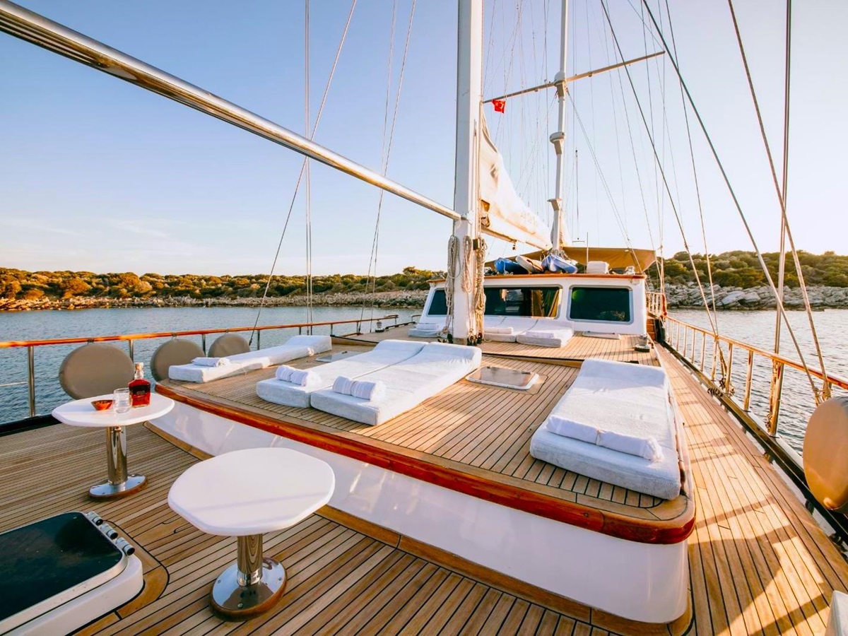 Upper deck of the Dea Del Mare gulet in Turkey