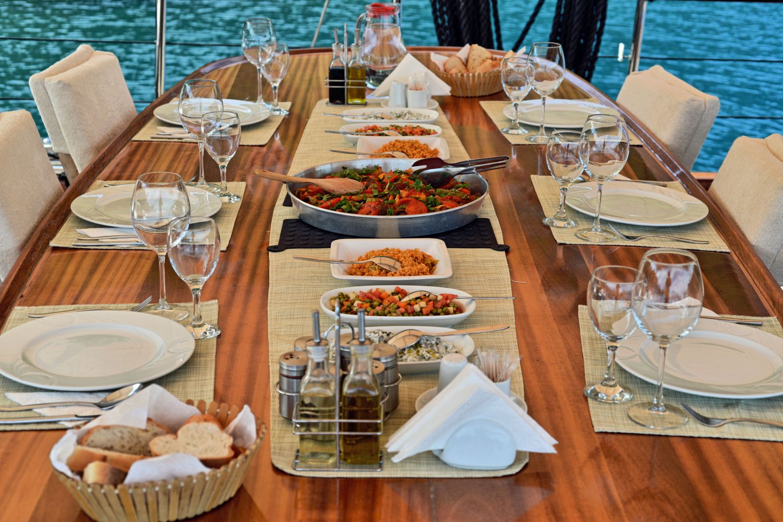 Table set for dinner on board Derin Deniz
