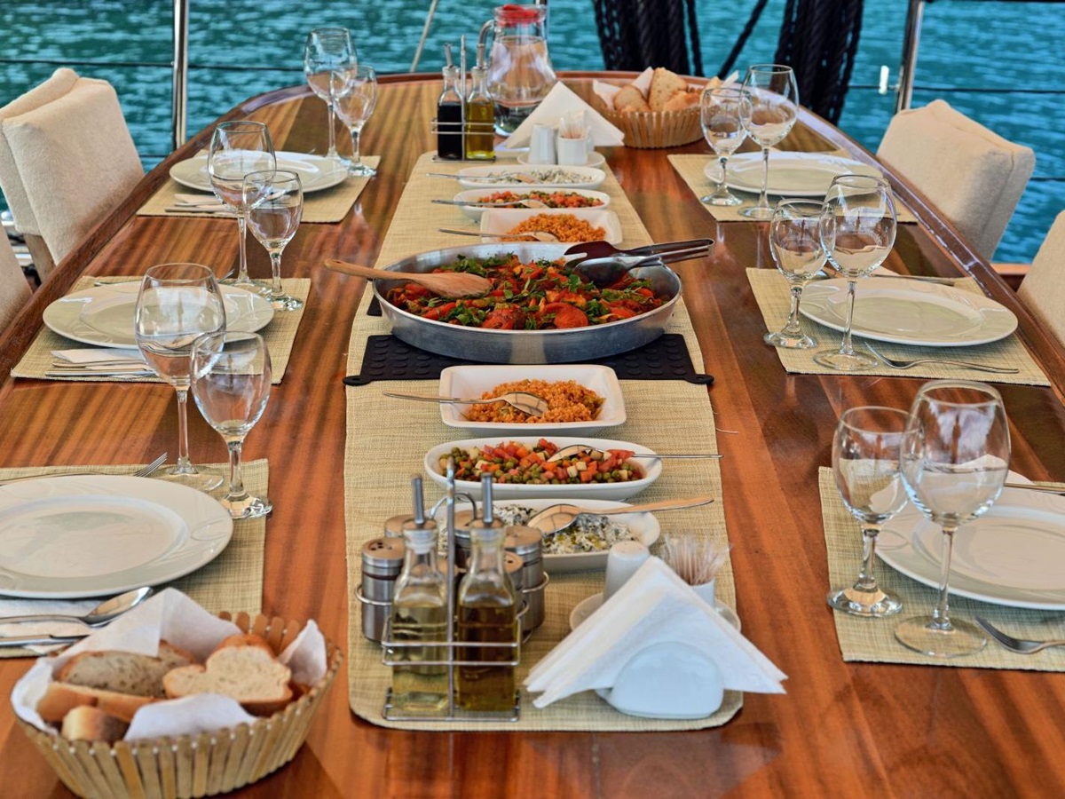 Table set for dinner on board Derin Deniz