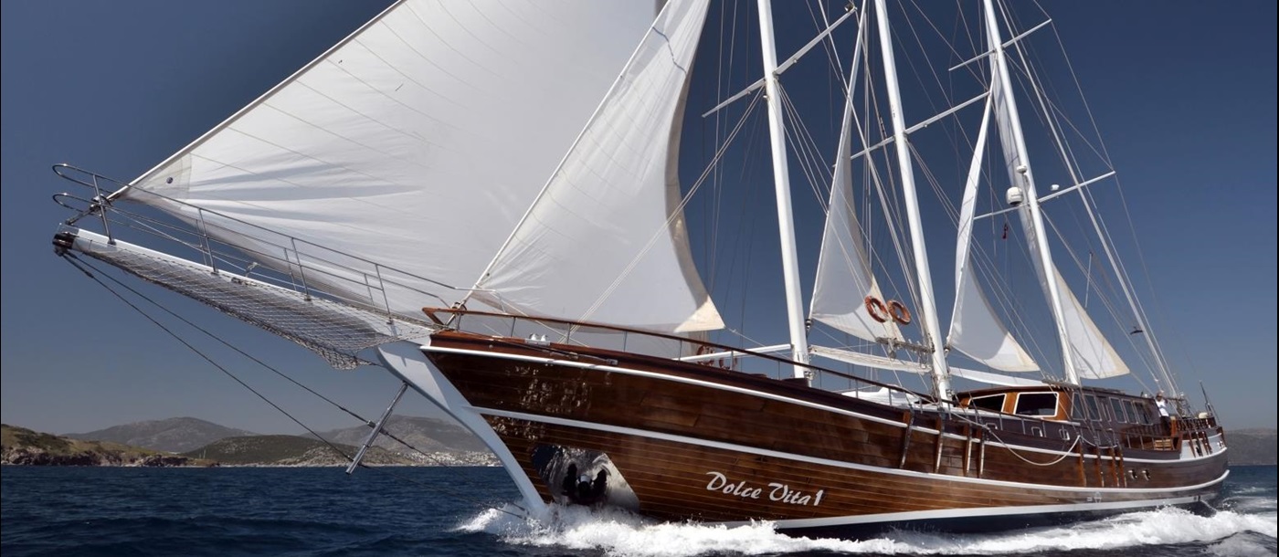 The elegant Dolce Vita gulet in full sail in Croatia