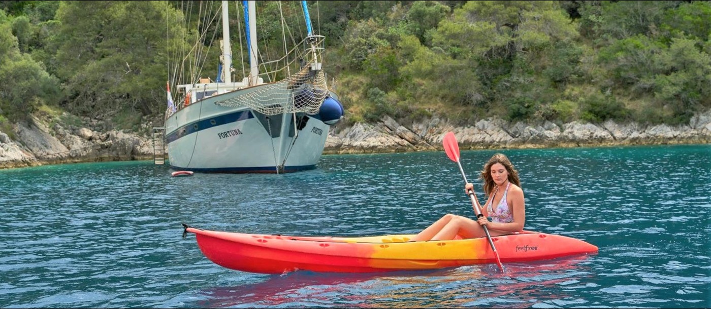 Kayaking water sports onboard the Fortuna gulet in Croatia