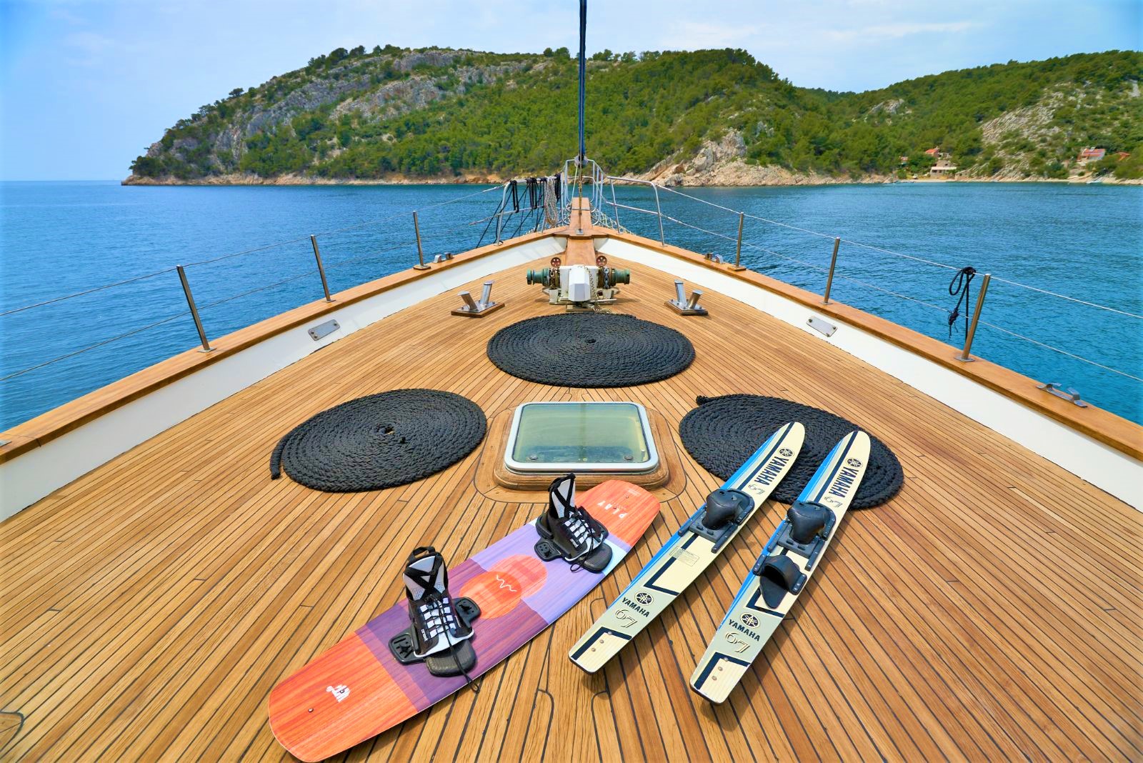 Skis on the deck of the Fortuna gulet in Croatia