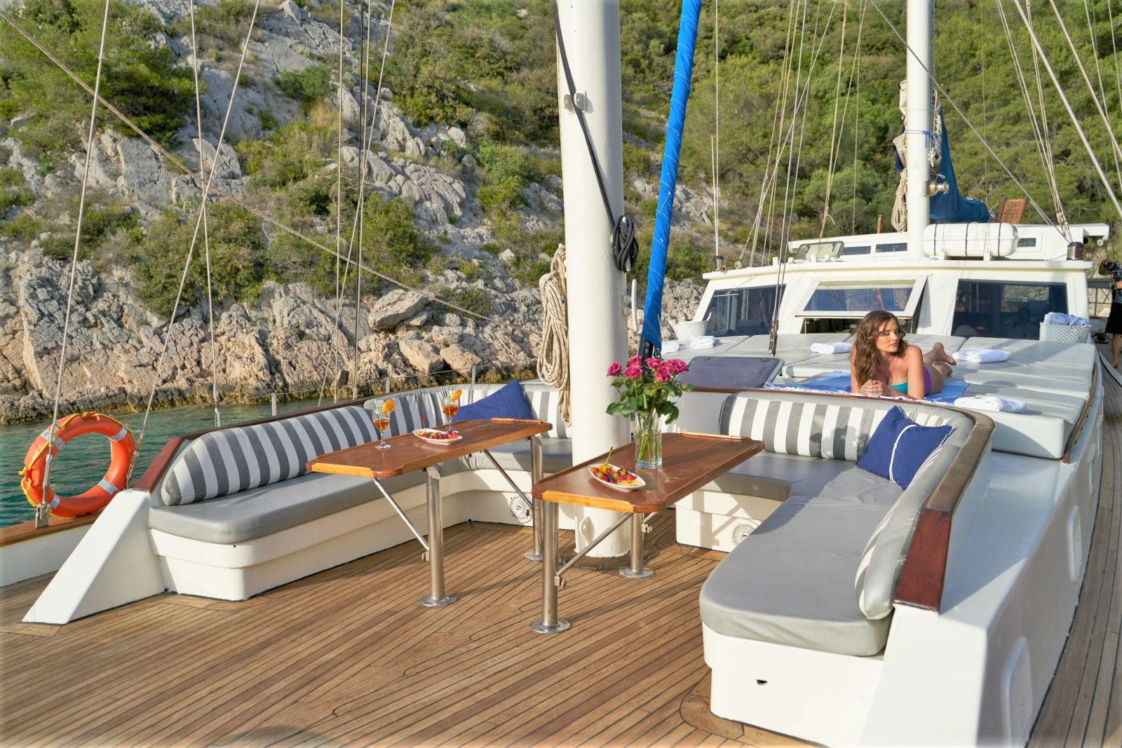 Upper lounge deck onboard the Fortuna gulet in Croatia