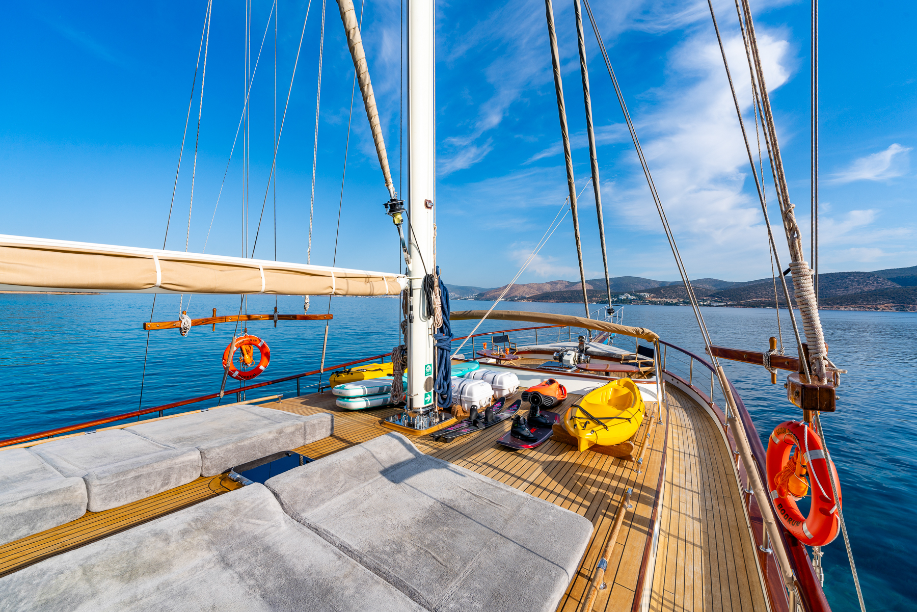 Water toys on the deck of Gozdem the One luxury yacht in Turkey