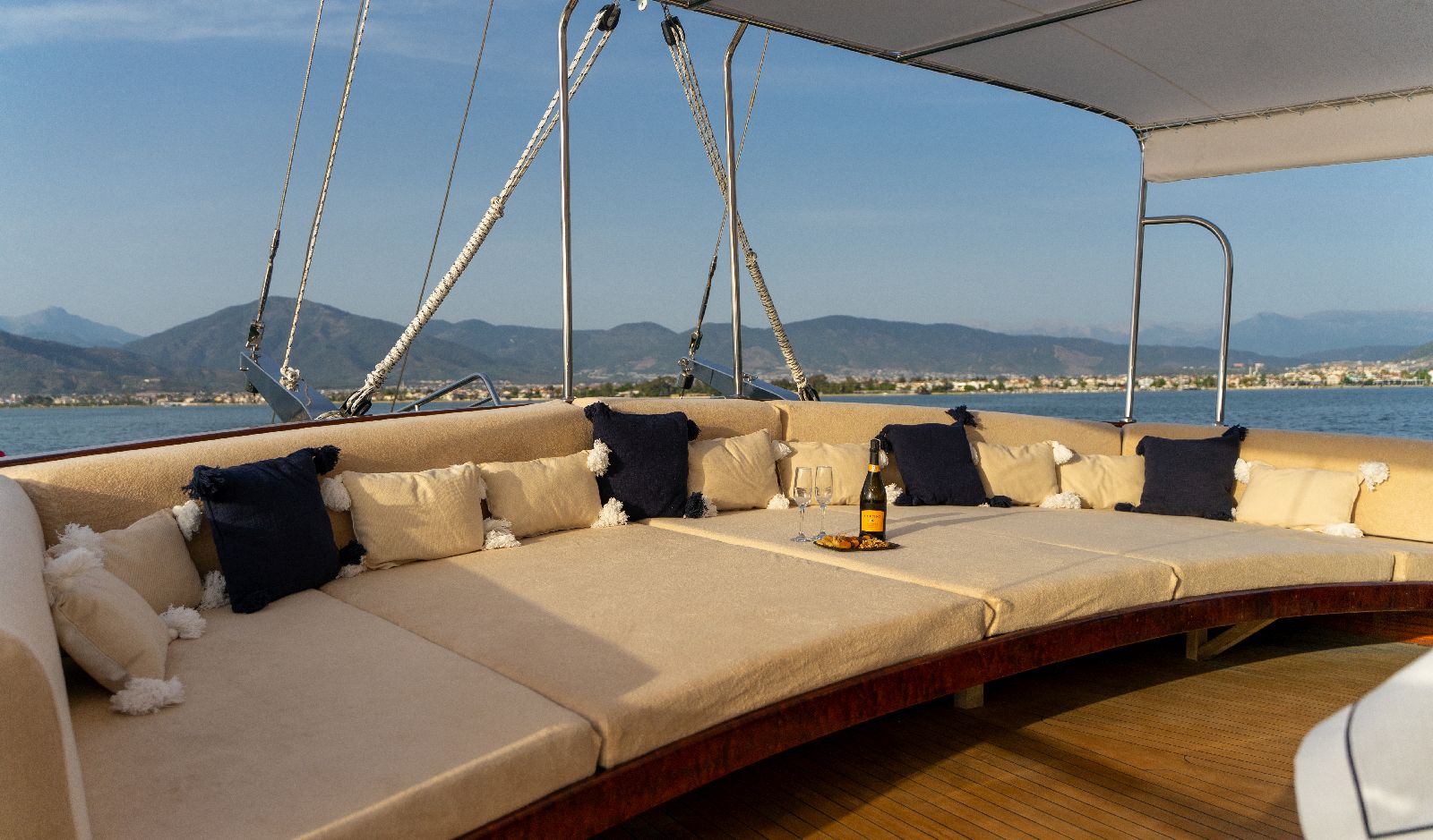 Outdoor lounge on board the Happy Days gulet in Turkey