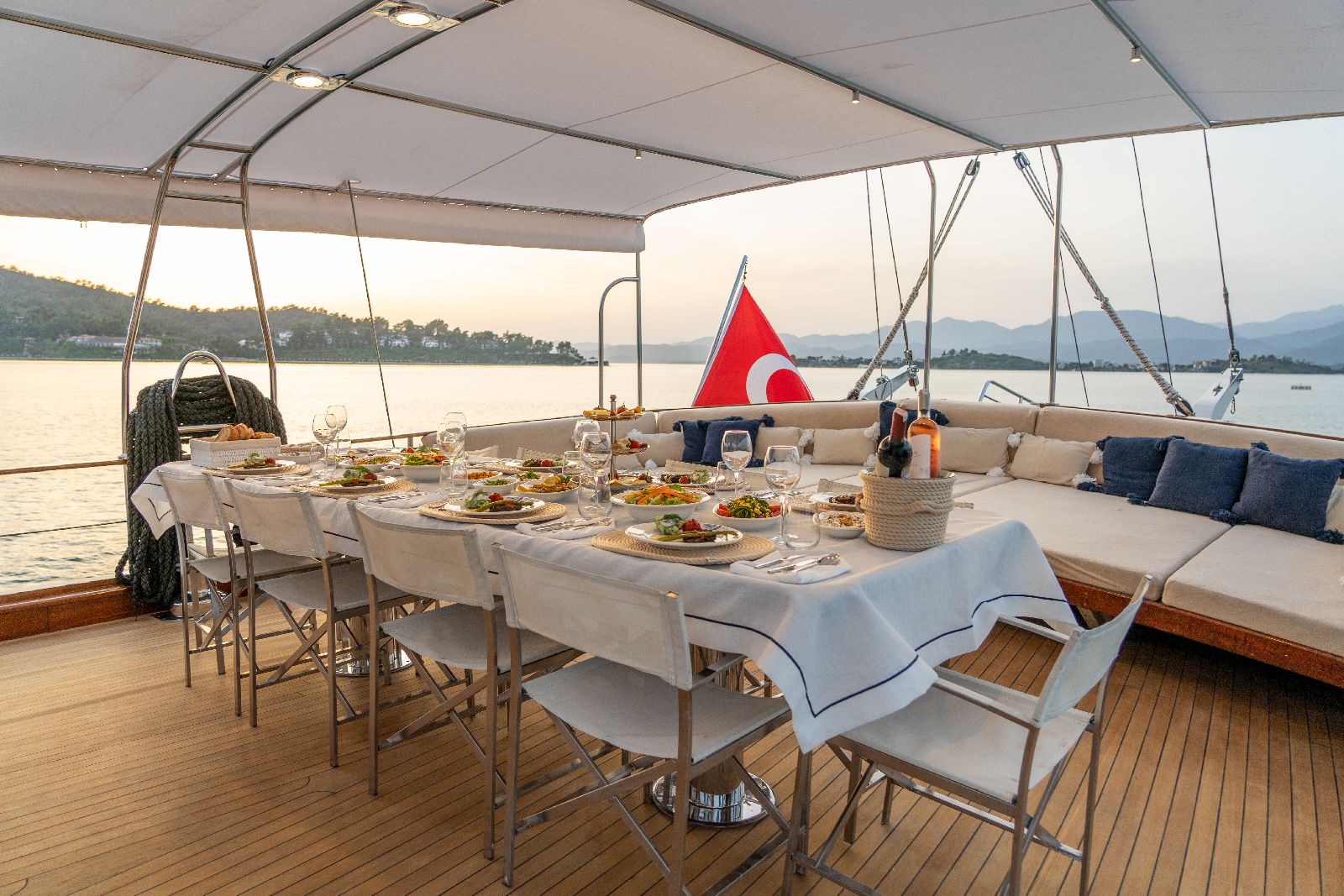 Al fresco dining on the deck of the Happy Days gulet in Turkey