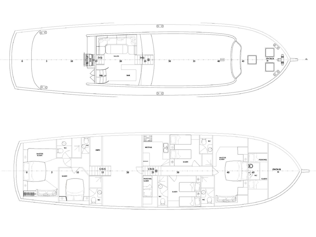 Deck plan of the Happy Days gulet in Turkey