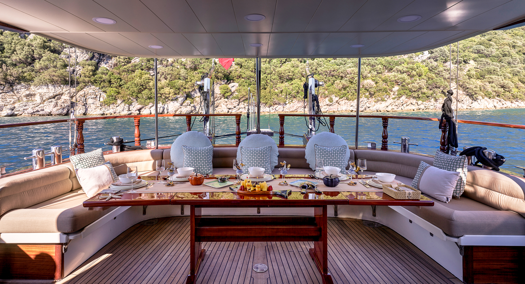 aft dining area onboard the Kaftan luxury gulet in Turkey