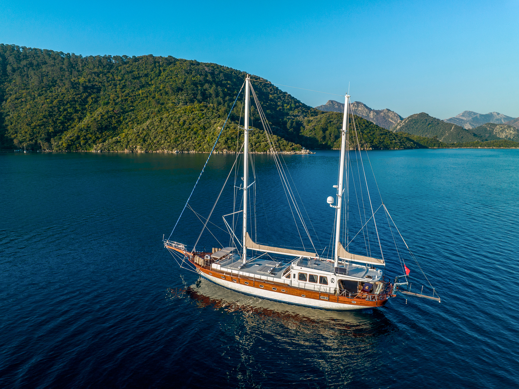 Aerial view of the Kaftan luxury gulet in Turkey