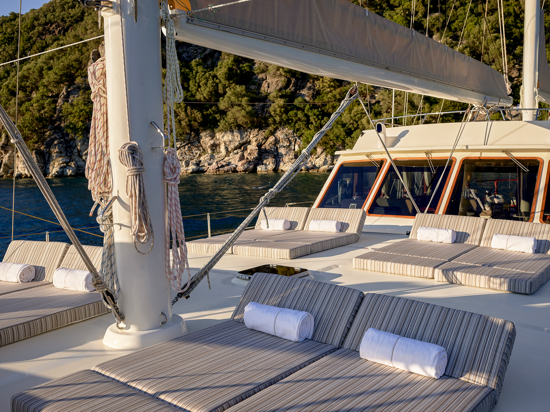 Sunbathing area onboard the Kaftan luxury gulet in Turkey