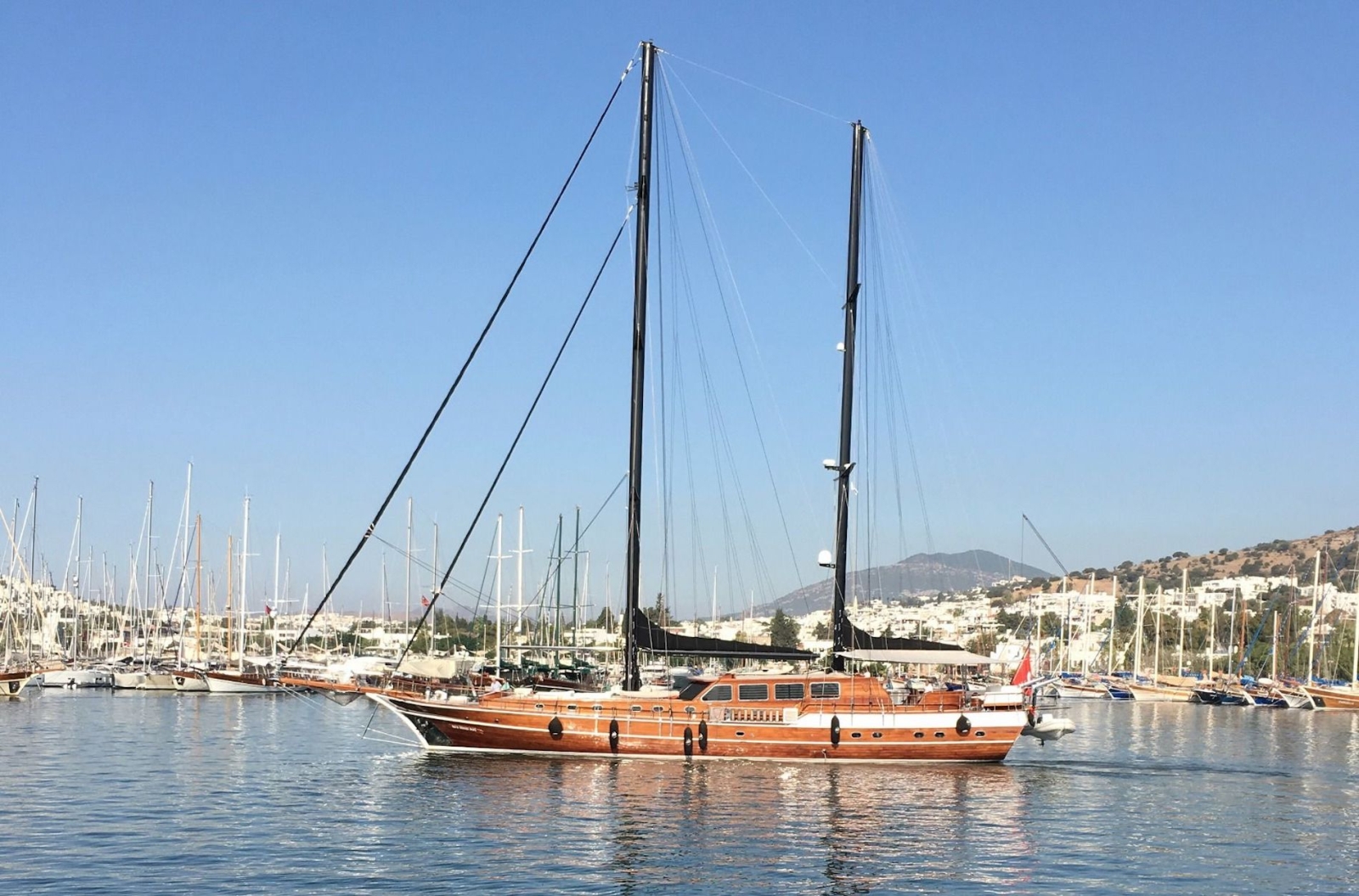 View of the luxury gulet Kaya Guneri Plus in a harbour