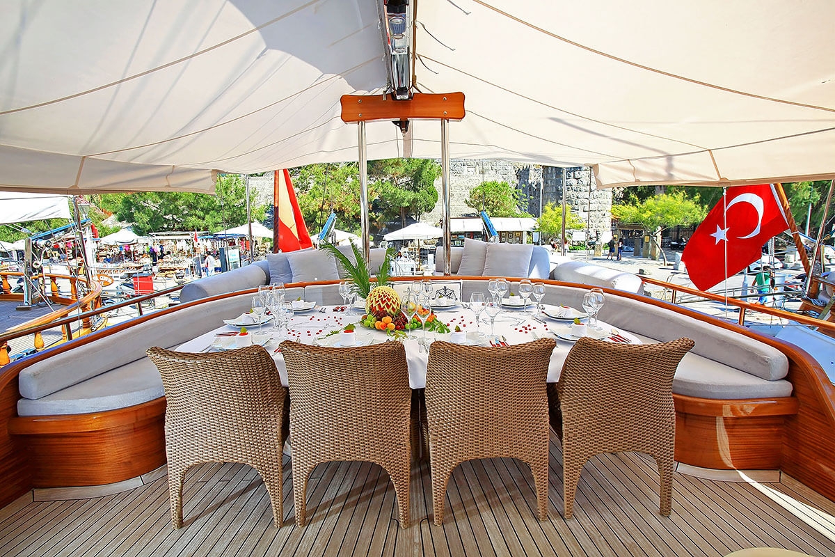 Dining area onboard Kaya Guneri Plus in Turkey