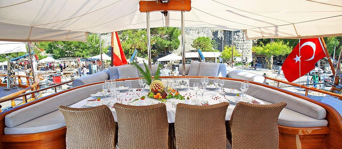 Dining area onboard Kaya Guneri Plus in Turkey